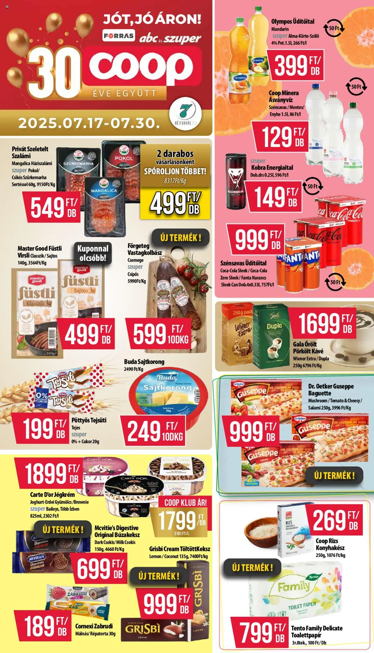 COOP akciós ujság - amely érvényes a következő dátumtól: 17.07.2025 | Oldal: 1 | Termékek: Energiaital, Ásványvíz, Mandarin, Cukor