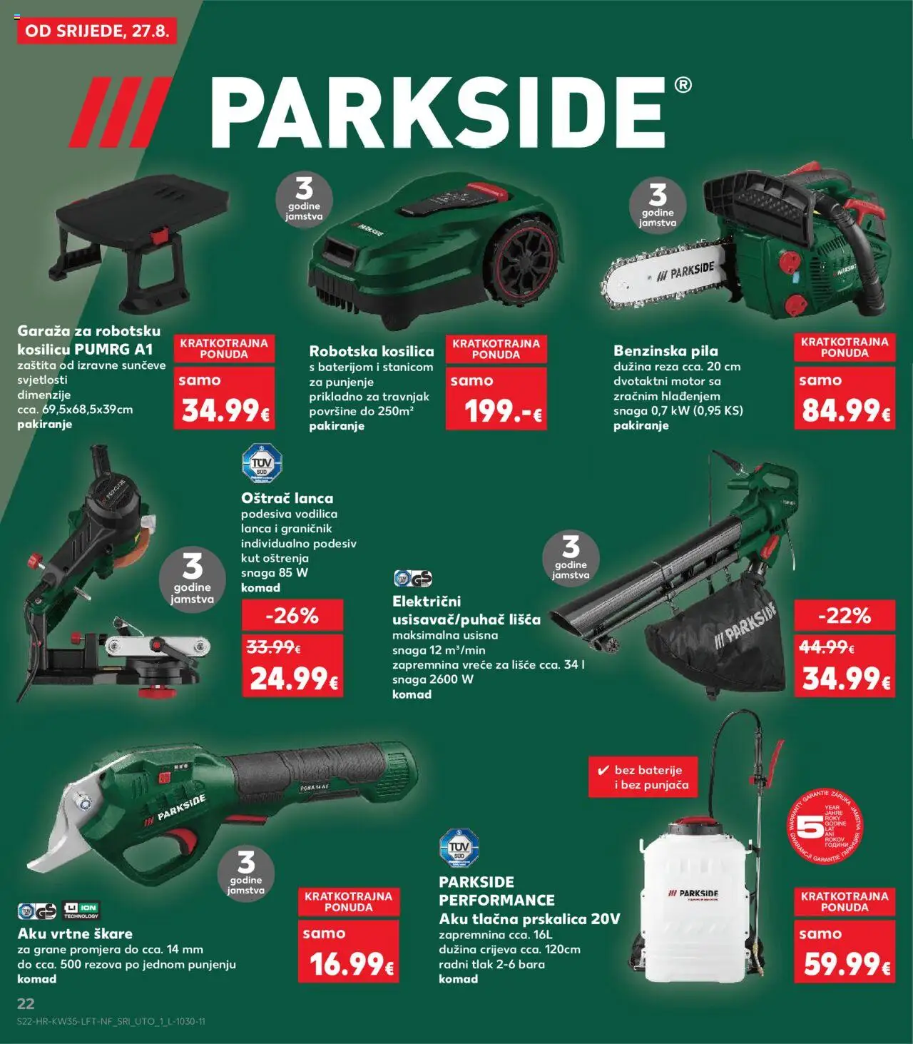 Kaufland katalog | vrijedi od 27.08.2025 | Stranica: 22 | Proizvodi: Kosilica, Baterije, Škare, Parkside