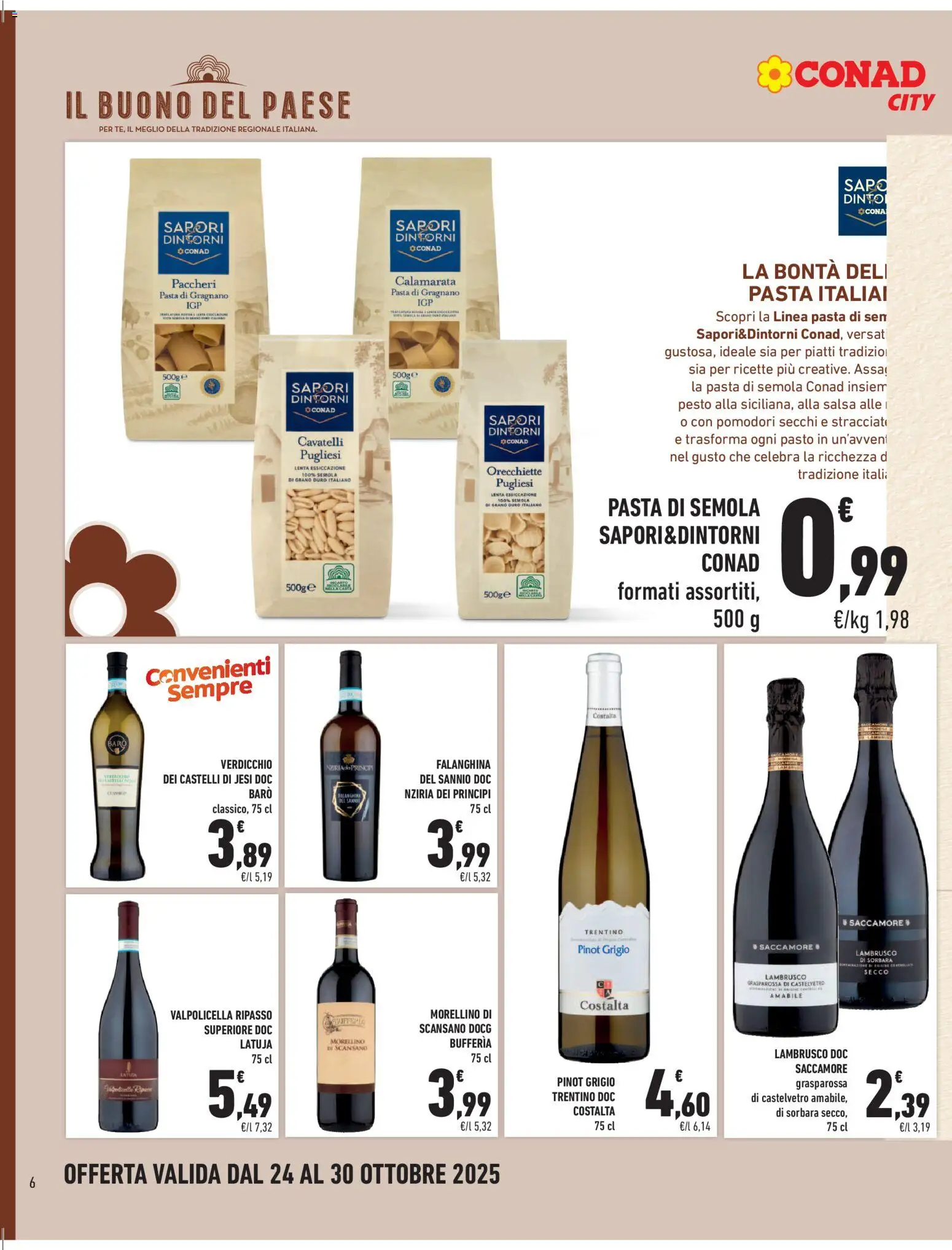 Volantino Conad del 24.10.2025 | Pagina: 6 | Prodotti: Salsa, Pomodori, Orecchiette, Paccheri