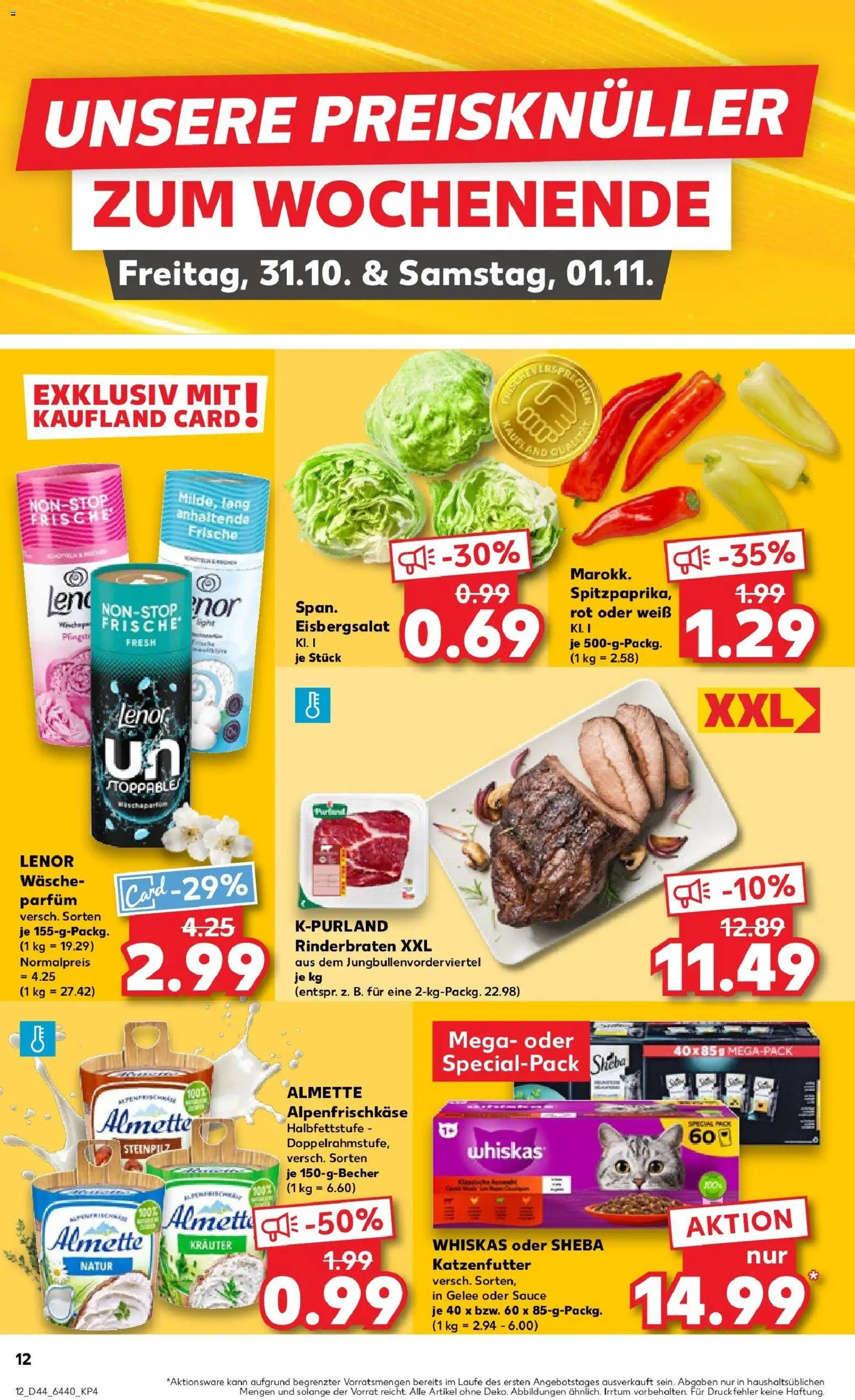 Kaufland prospekt Rüsselsheim Am Main	 – gültig ab 30.10.2025 | Seite: 12 | Produkte: Lenor, Rinderbraten, Sheba, Whiskas
