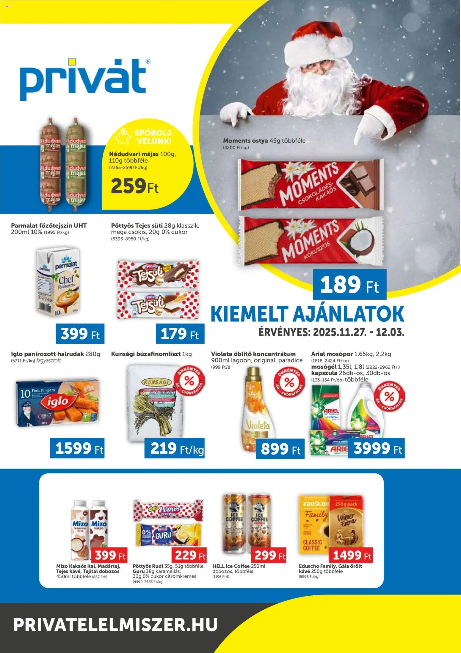 PRIVÁT akciós ujság - amely érvényes a következő dátumtól: 27.11.2025 | Oldal: 1 | Termékek: Ariel, Öblítő, Kávé, Cukor