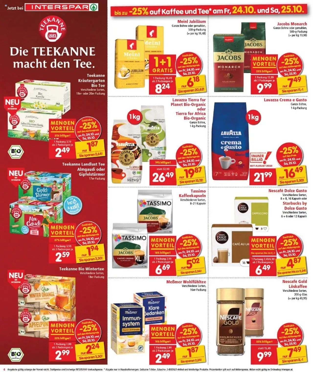 Interspar Flugblatt - Burgenland Nord gültig ab 23.10.2025 | Seite: 4 | Produkte: Kaffee, Tee