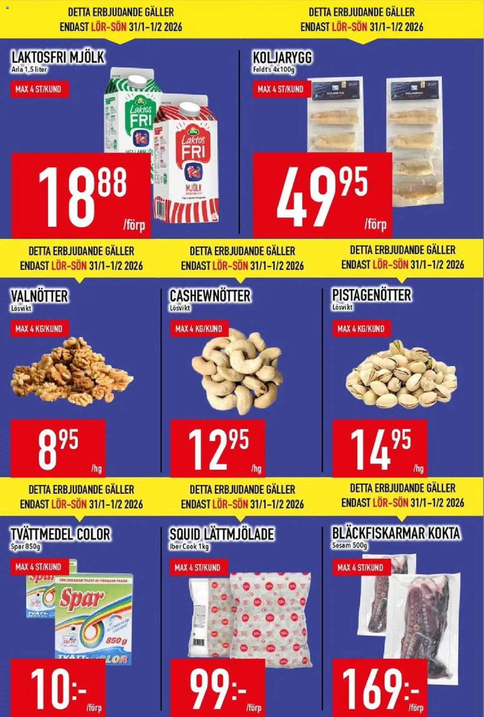 Matdax reklamblad aktuell från 26.01.2026 | Sida: 6 | Produkter: Tvättmedel, Galler, Cashewnötter, Mjölk