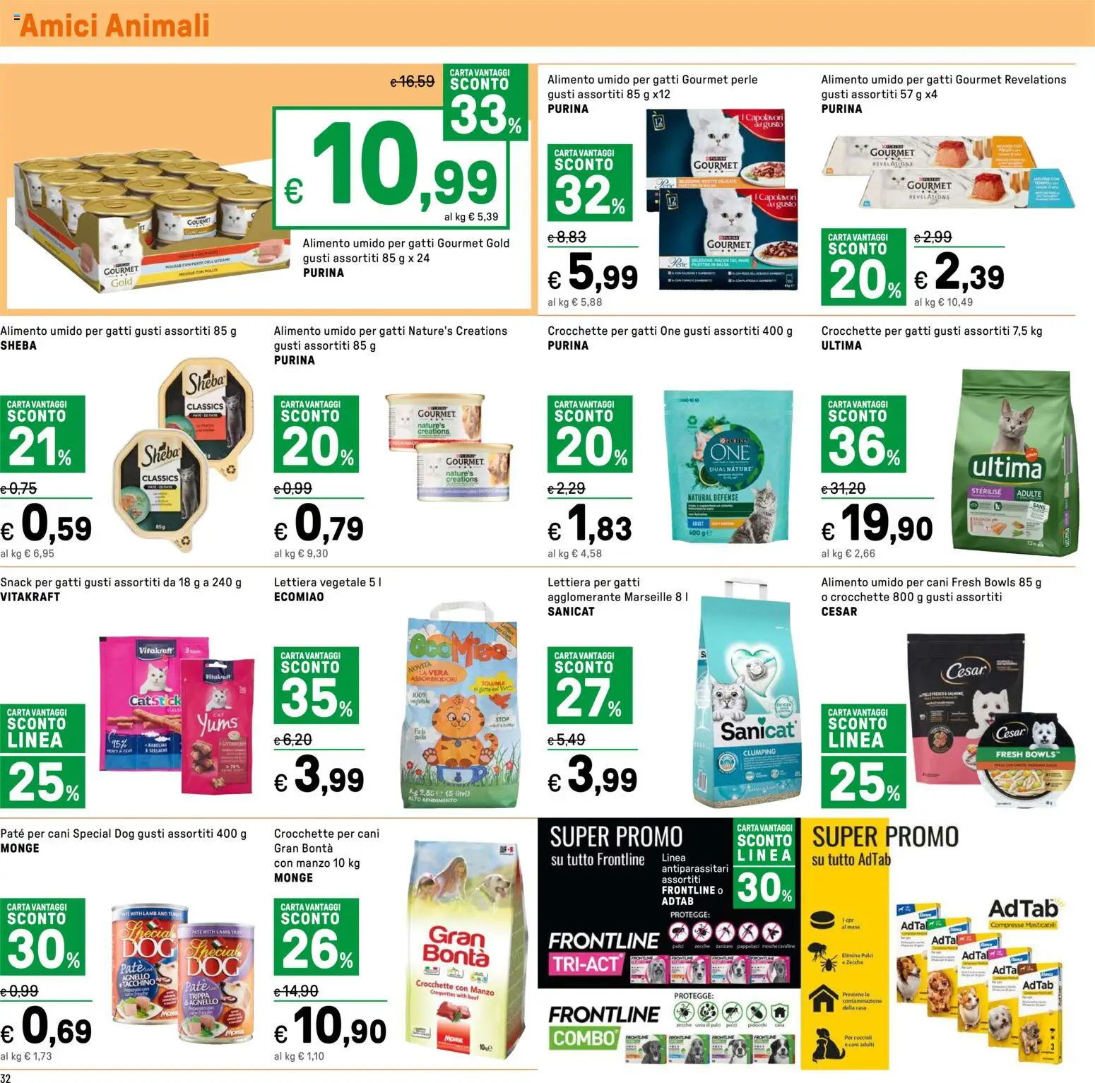 Volantino Iper del 27.03.2026 | Pagina: 32 | Prodotti: Lettiera per gatti, Manzo, Salsa, Crocchette