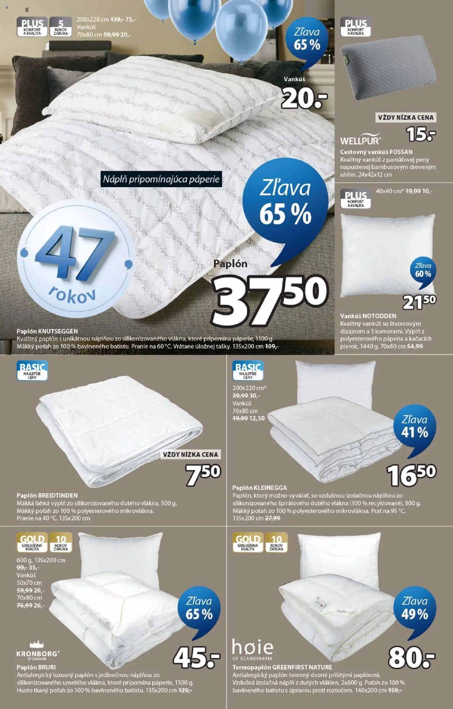 Nové JYSK akcie – leták je platný od 09.03.2026 | Strana: 8 | Produkty: Vankúš