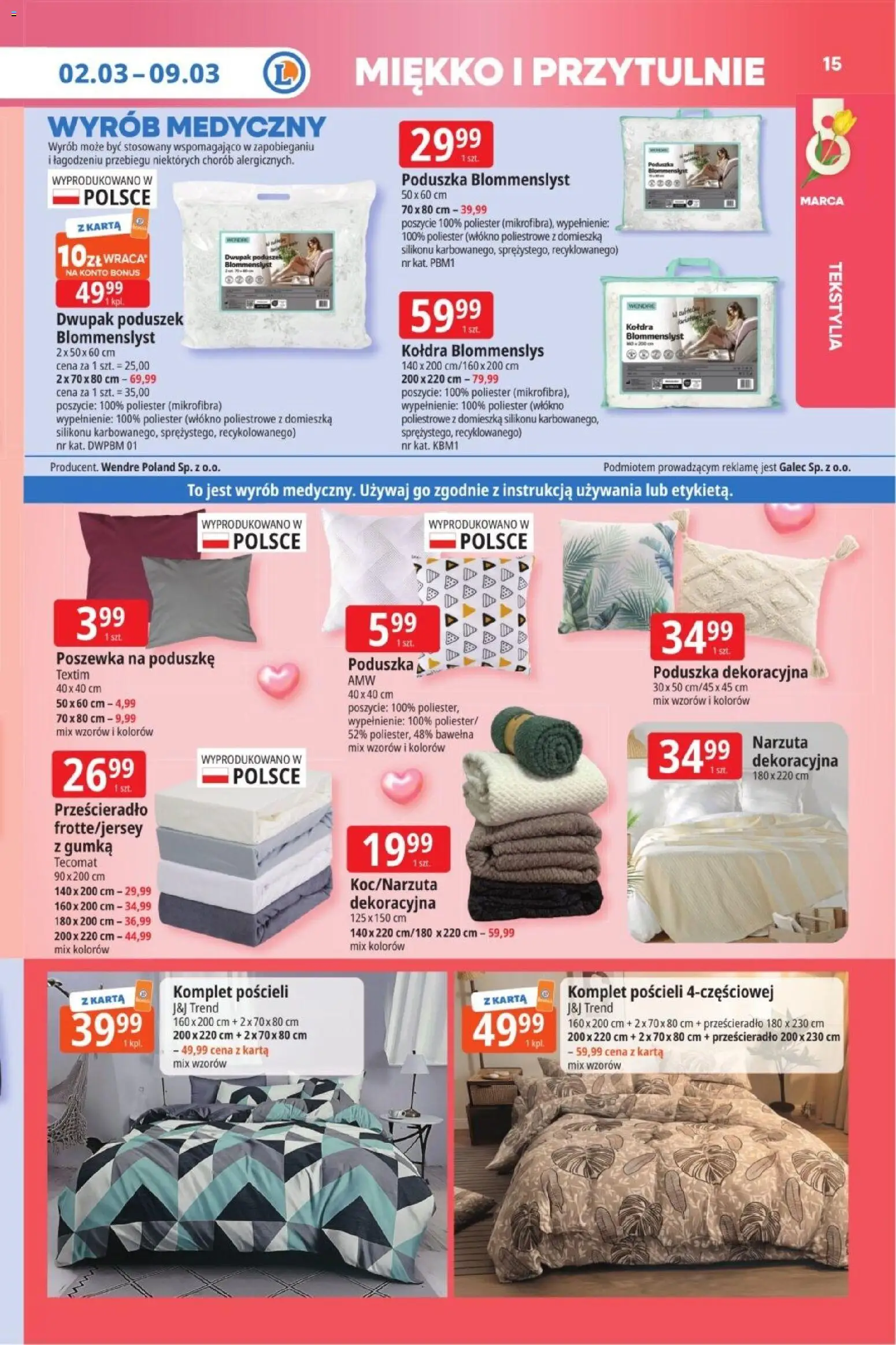E.Leclerc Gazetka  od 02.03.2026 | Strona: 15 | Produkty: Karta, Poduszka, Kołdra, Tekstylia