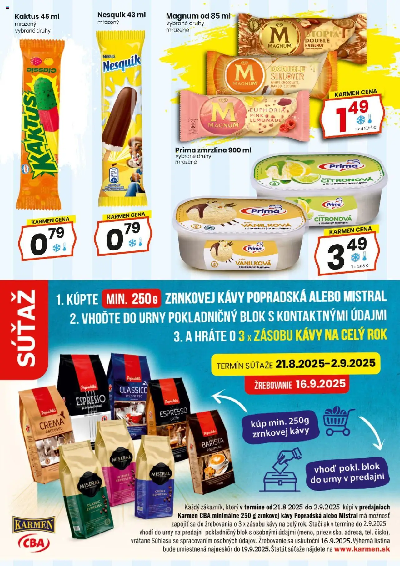 KARMEN CBA maloobchod │ platný od 21.08.2025 | Strana: 2 | Produkty: Barista, Zmrzlina, Magnum, Nesquik
