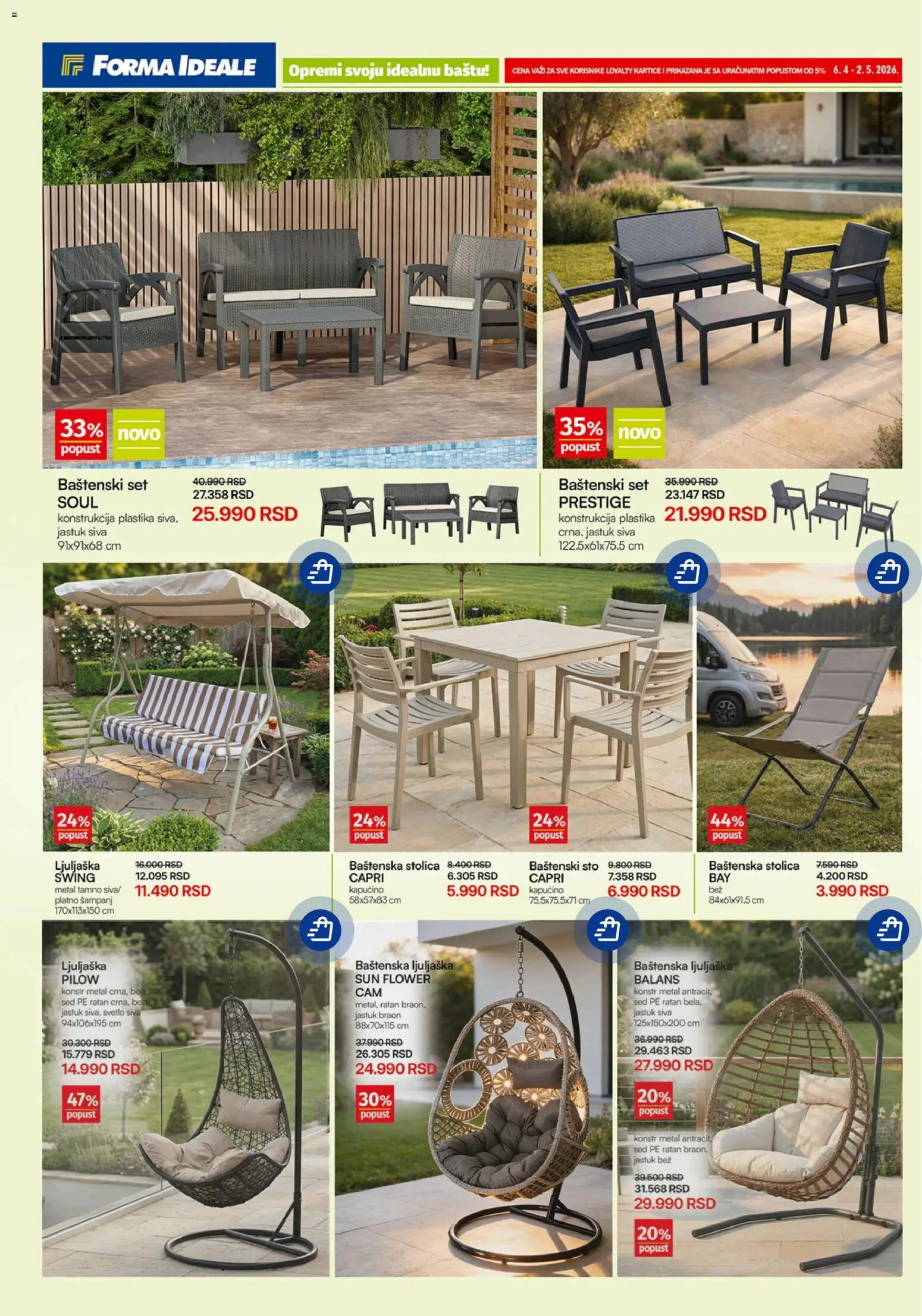 Forma Ideale katalog - važi od 06.04.2026 | Strana: 2 | Proizvode: Baštenski sto, Baštenska stolica, Jastuk, Sto