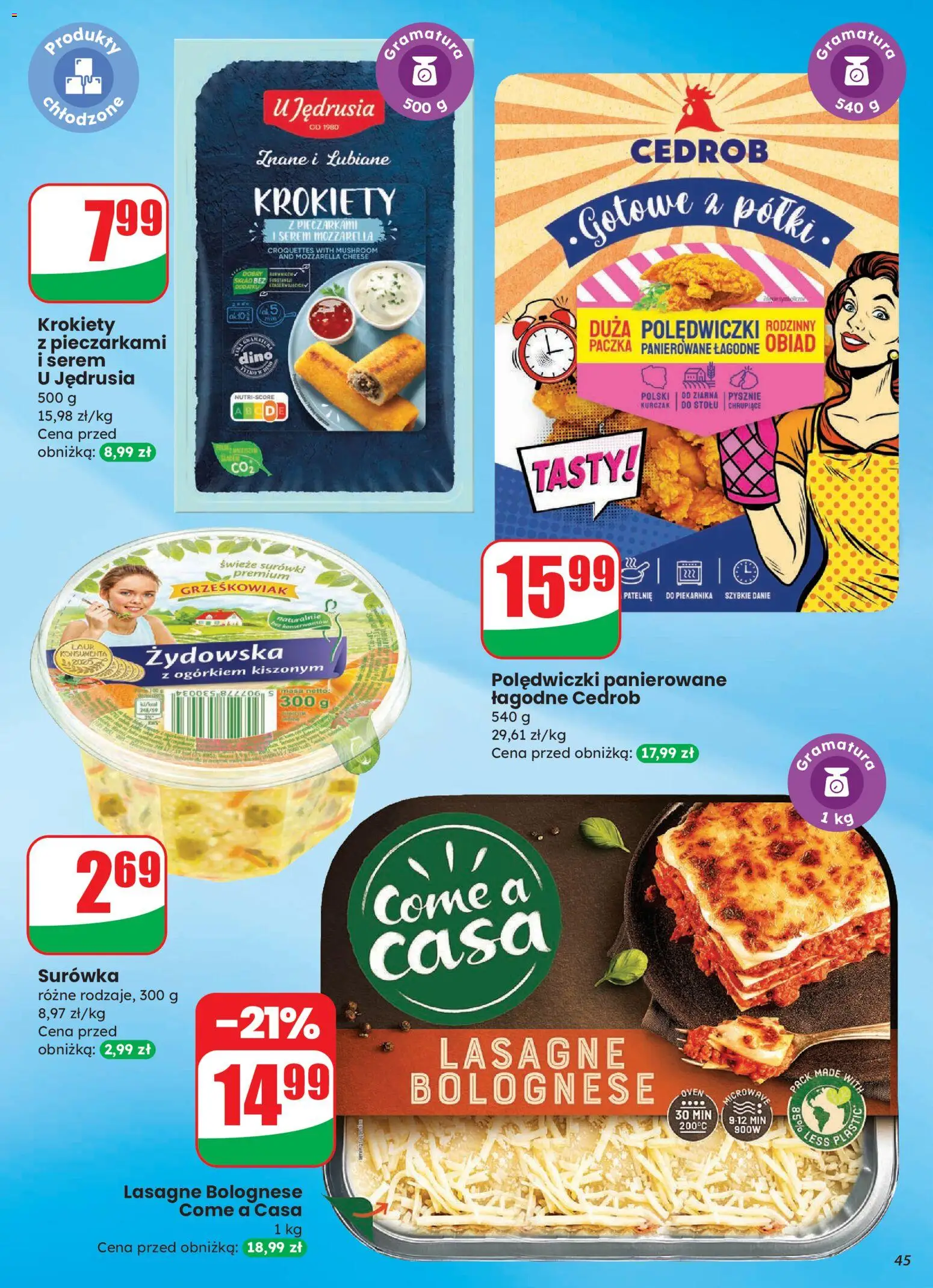 Dino Gazetka od 12.11.2025 | Strona: 45 | Produkty: Kurczak, Krokiety z pieczarkami i serem mozzarella, Krokiety, Lasagne bolognese