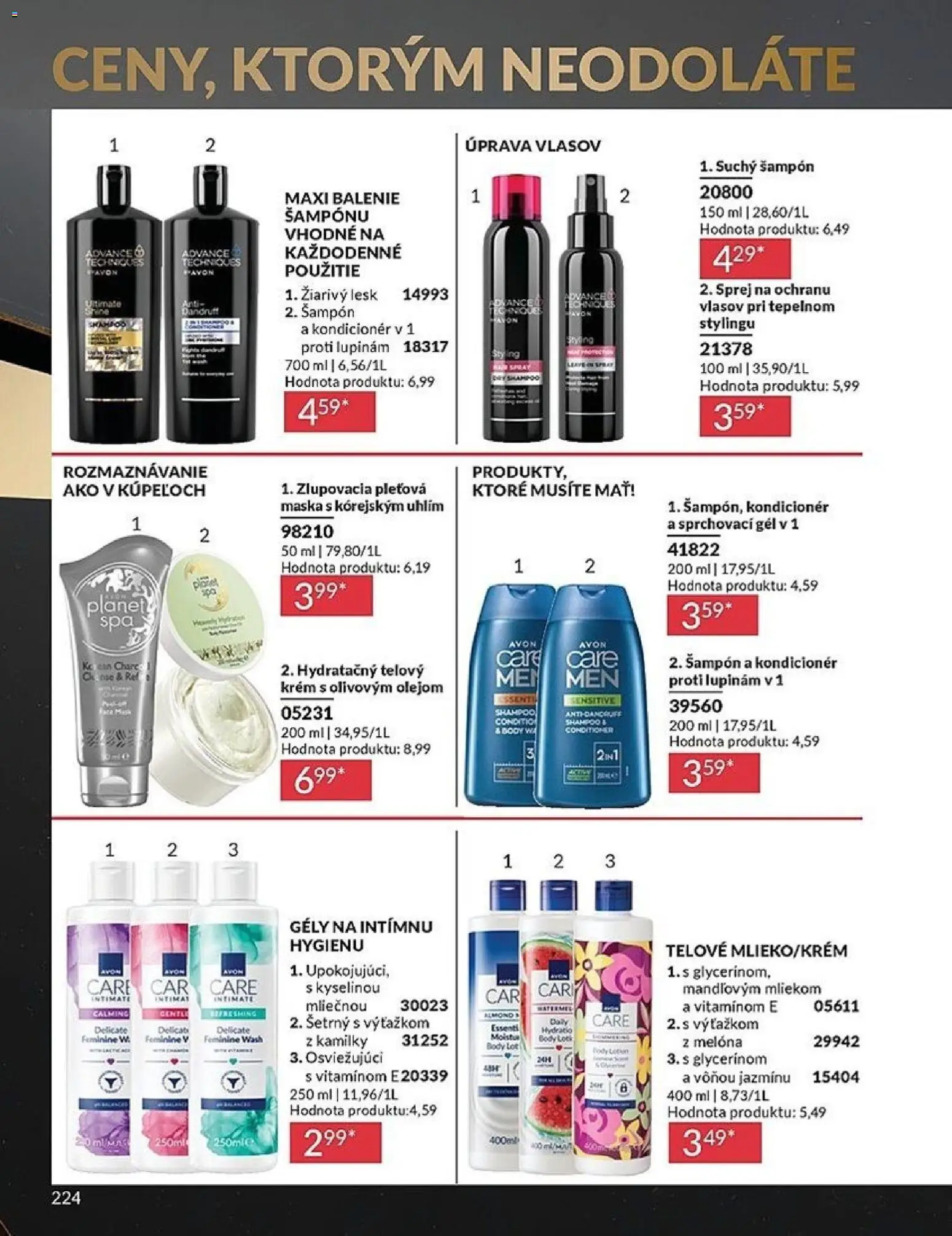 Nové Avon akcie – leták je platný od 01.11.2025 | Strana: 224 | Produkty: Šampón, Kondicionér, Maska, Krém