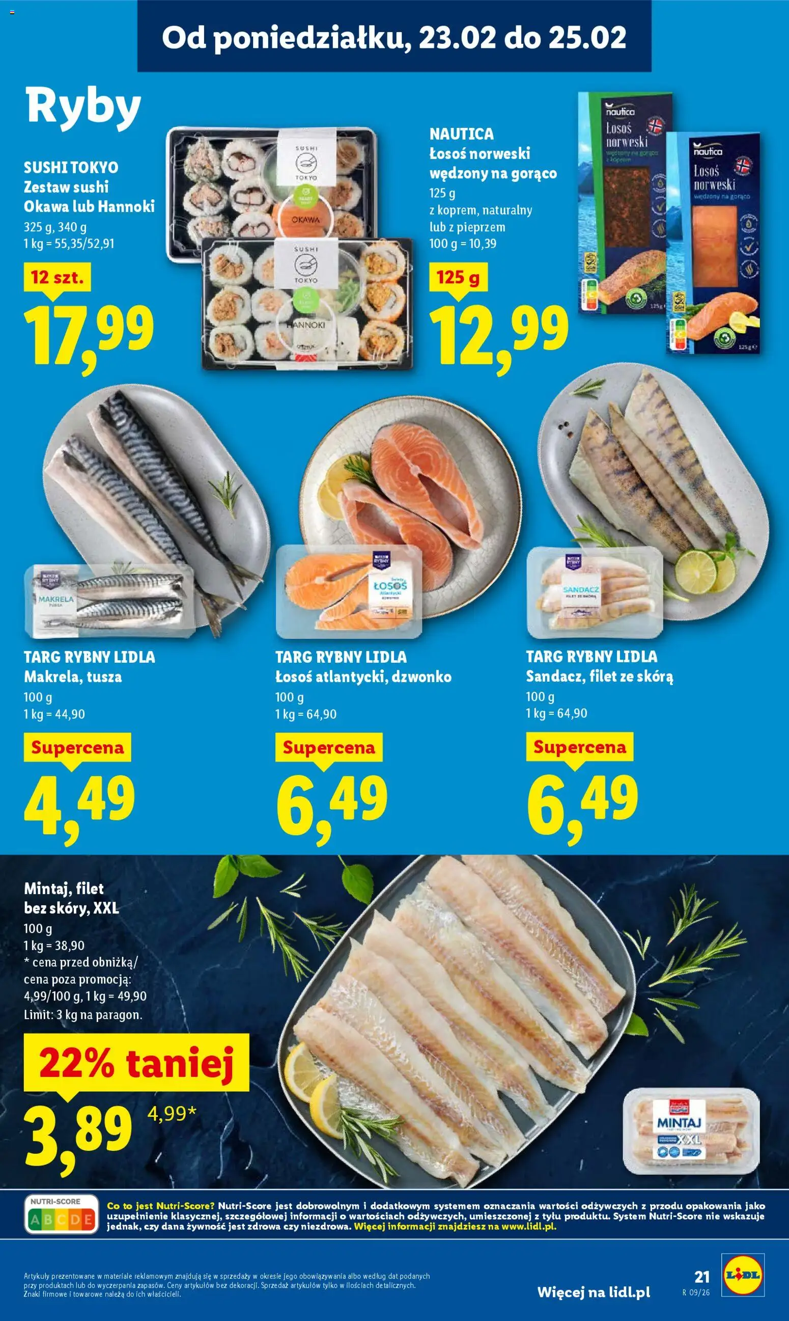 Lidl Gazetka od 23.02.2026 | Strona: 21 | Produkty: Łosoś, Łosoś norweski, Sushi, Ryby