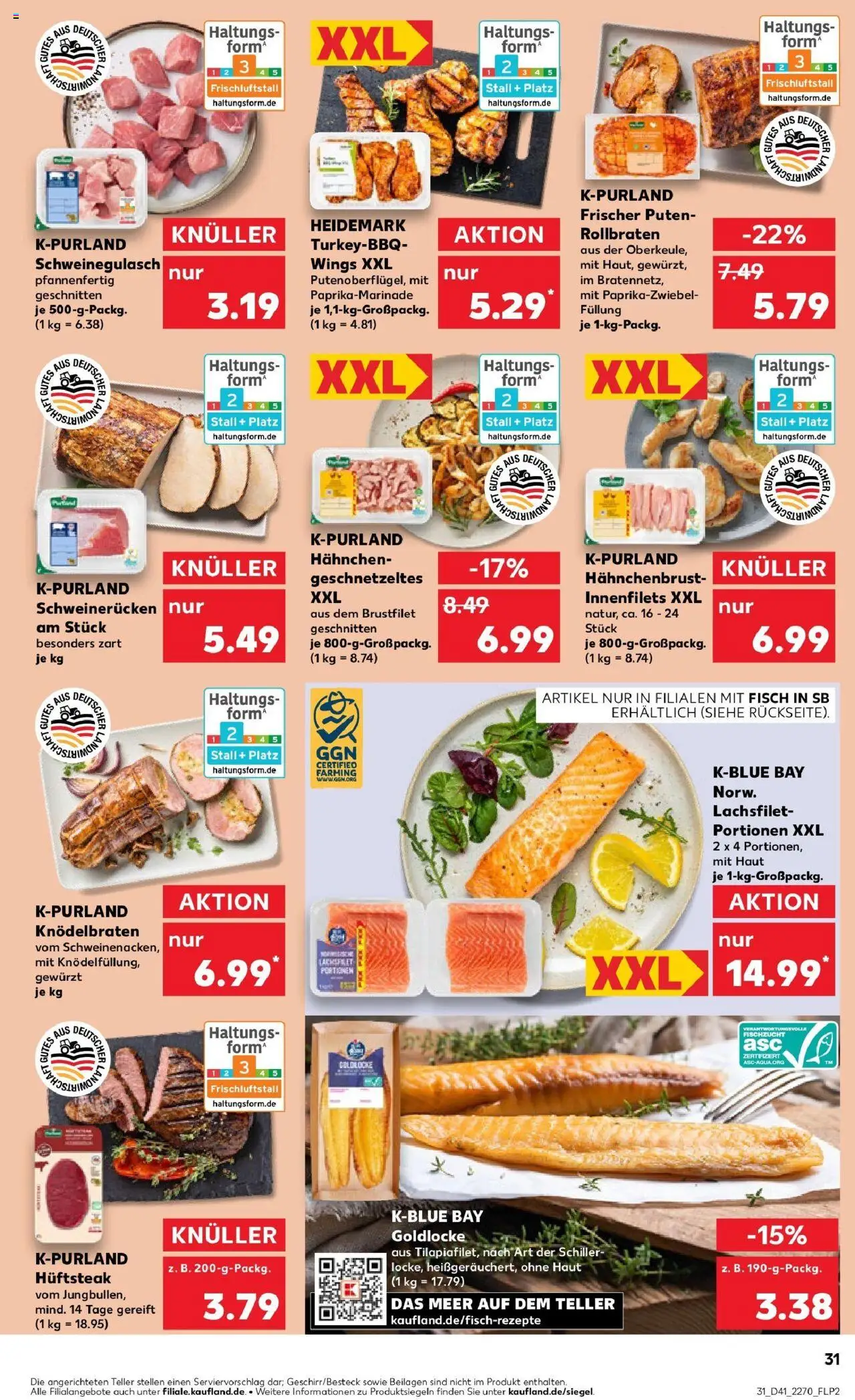 Kaufland prospekt Baden-Baden	 – gültig ab 13.10.2025 | Seite: 31 | Produkte: Schweinegulasch, Hahnchen, Fisch, Hahnchenbrust