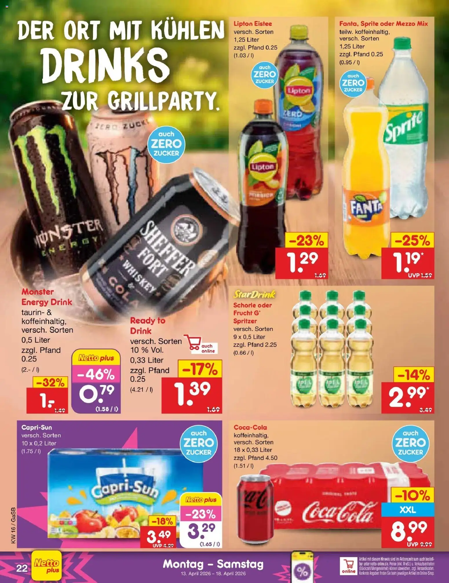 Netto Marken-Discount Prospekt Bremen-Lesum	 – gültig ab 13.04.2026 | Seite: 34 | Produkte: Sprite, Cola, Energy, Monster