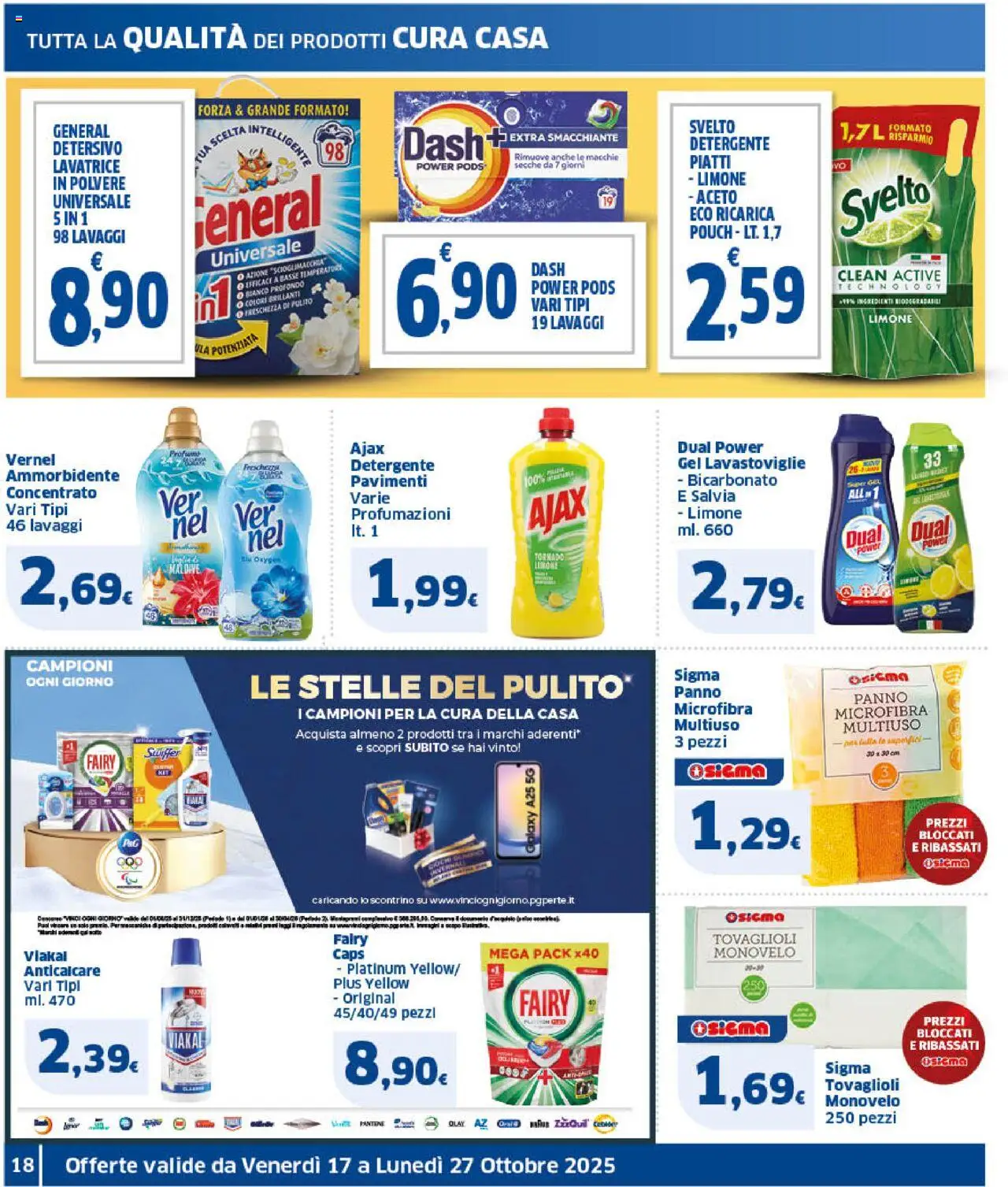 Volantino SIGMA del 17.10.2025 | Pagina: 18 | Prodotti: Panno microfibra, Ammorbidente, Lavastoviglie, Aceto
