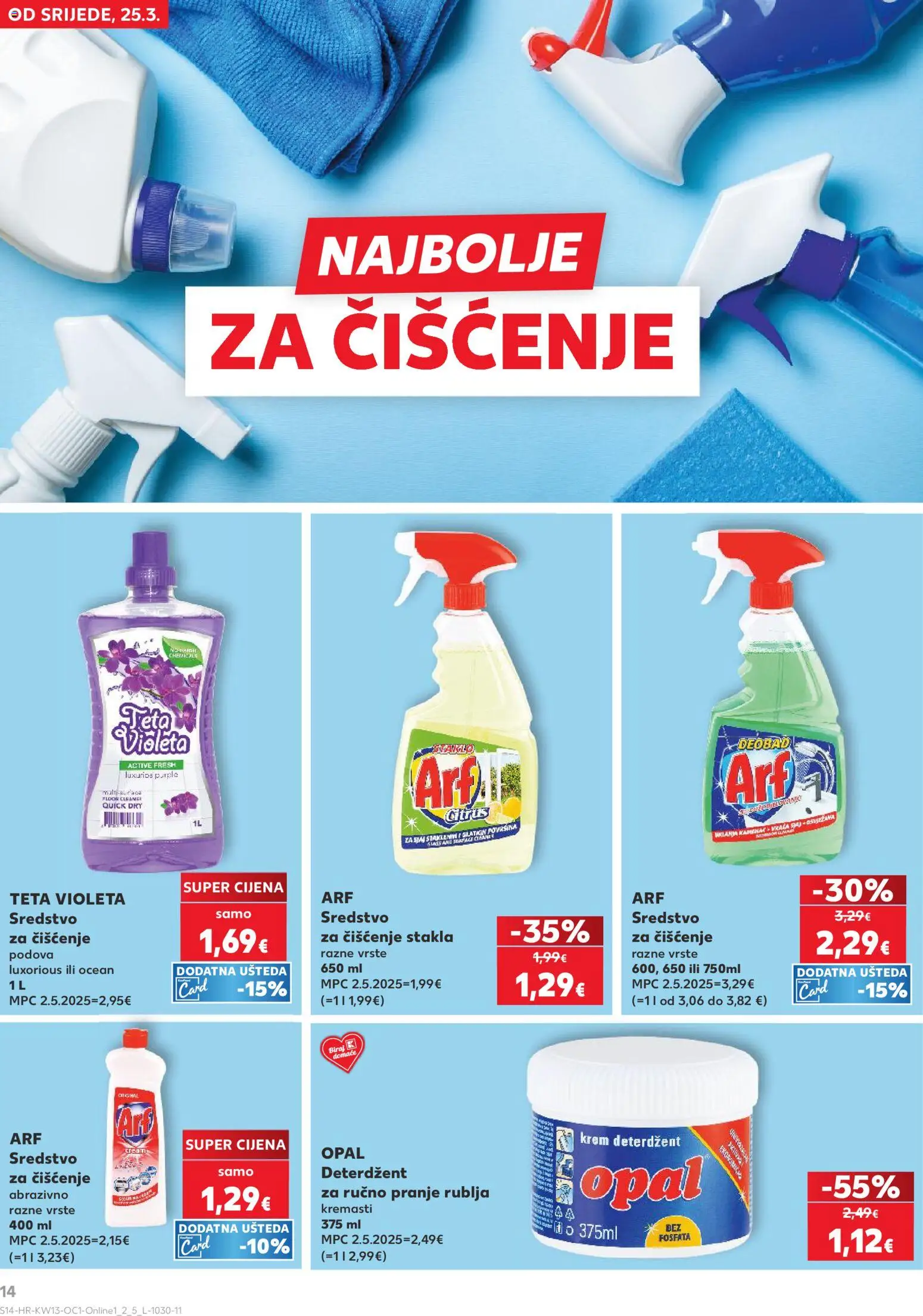 Kaufland katalog | vrijedi od 25.03.2026 | Stranica: 14 | Proizvodi: Sredstvo za čišćenje podova, Deterdžent, Violeta, Arf
