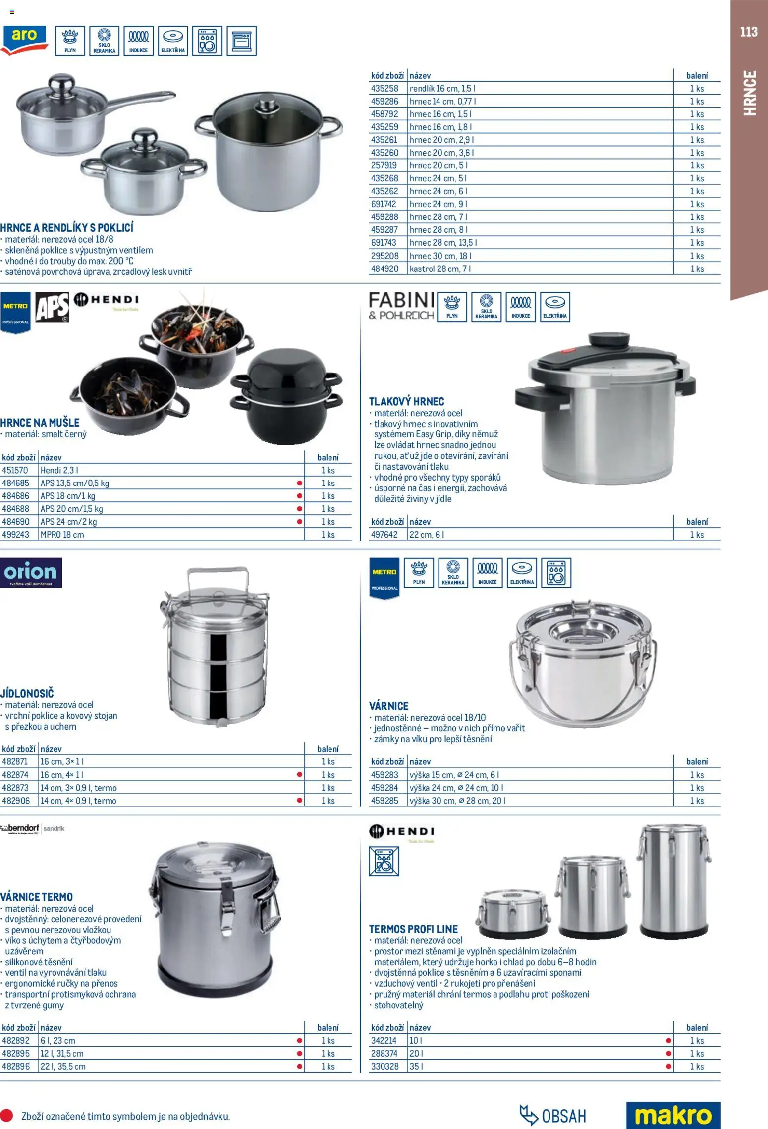 Makro leták - Gastro vybavení a zařízení od 01.02.2026 | Strana: 113 | Produkty: Hrnce, Jídlonosič, Poklice, Rendlík