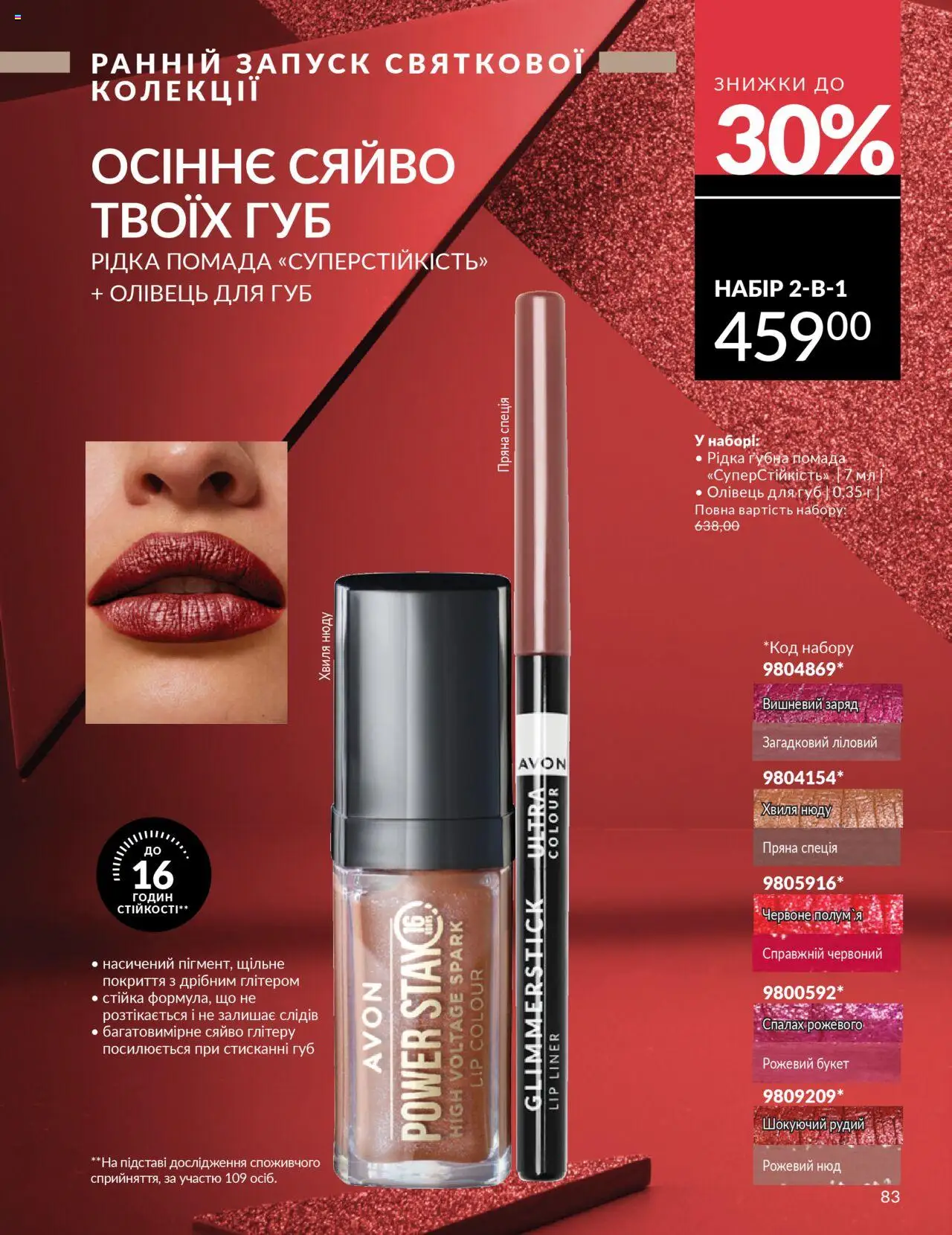 AVON Kаталог - дійснийкції з 01.10.2025 | Сторінка: 83 | Товари: Помада, Спалах