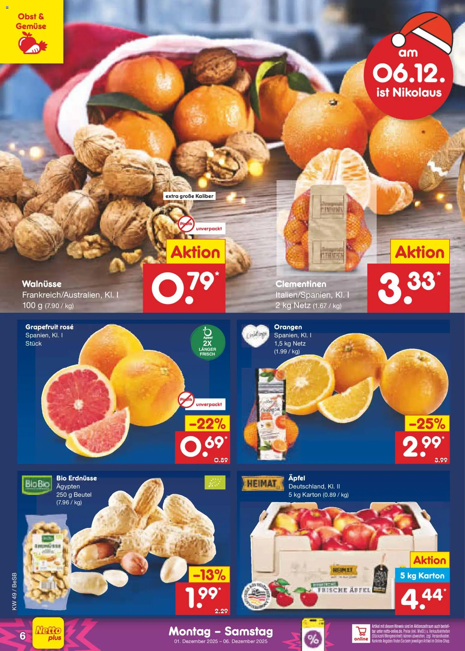 Netto Marken-Discount Prospekt 	 – gültig ab 01.12.2025 | Seite: 6 | Produkte: Äpfel, Orangen, Gemüse, Obst