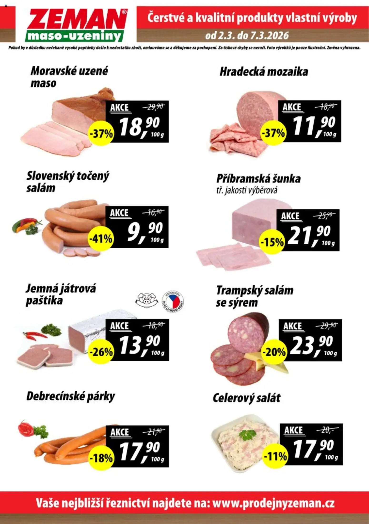 Prodejny Zeman leták od 02.03.2026 | Strana: 2 | Produkty: Salám, Šunka, Točený salám, Moravské uzené