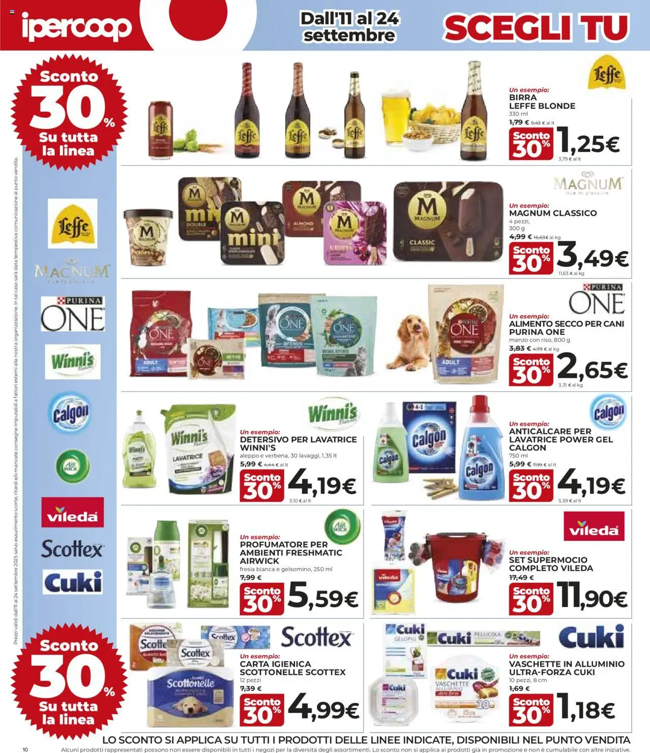 Volantino Ipercoop del 11.09.2025 | Pagina: 10 | Prodotti: Carta igienica, Anticalcare, Lavatrice, Pellicola