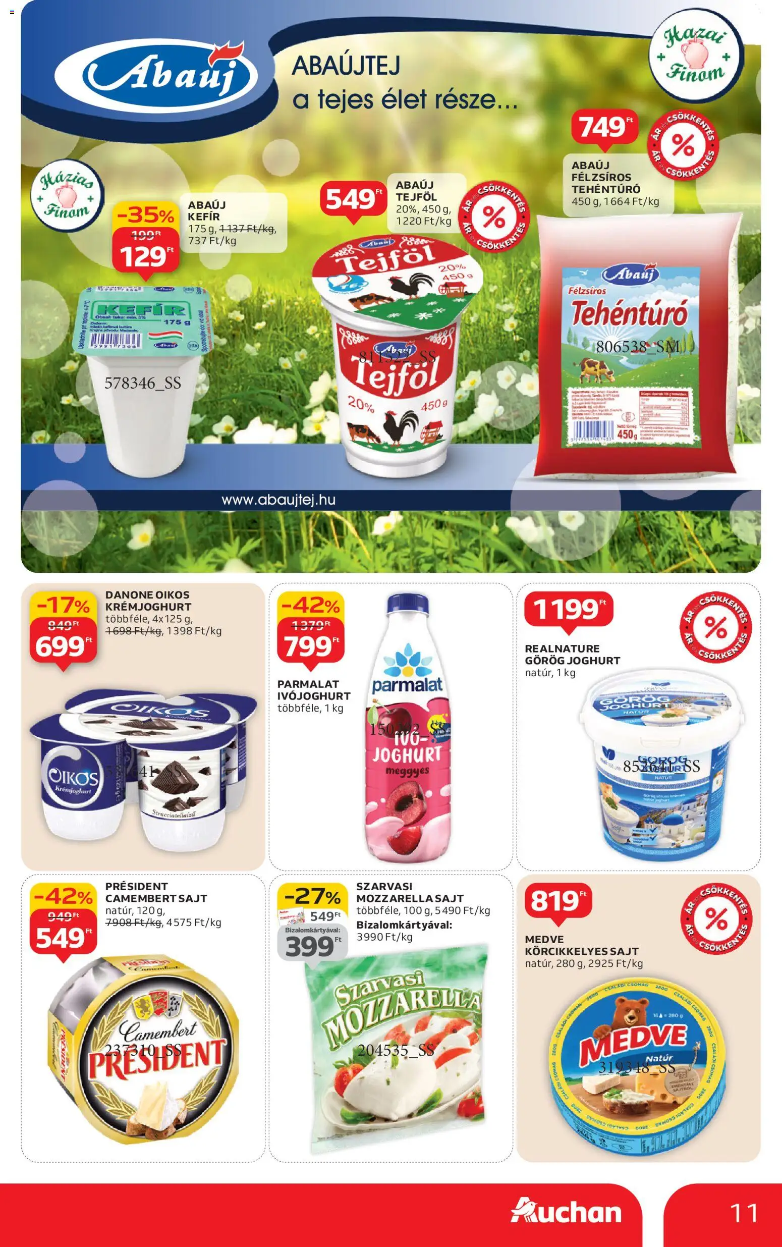 Auchan akciós ujság - amely érvényes a következő dátumtól: 08.01.2026 | Oldal: 11 | Termékek: Kefir, Sajt, Joghurt, Camembert