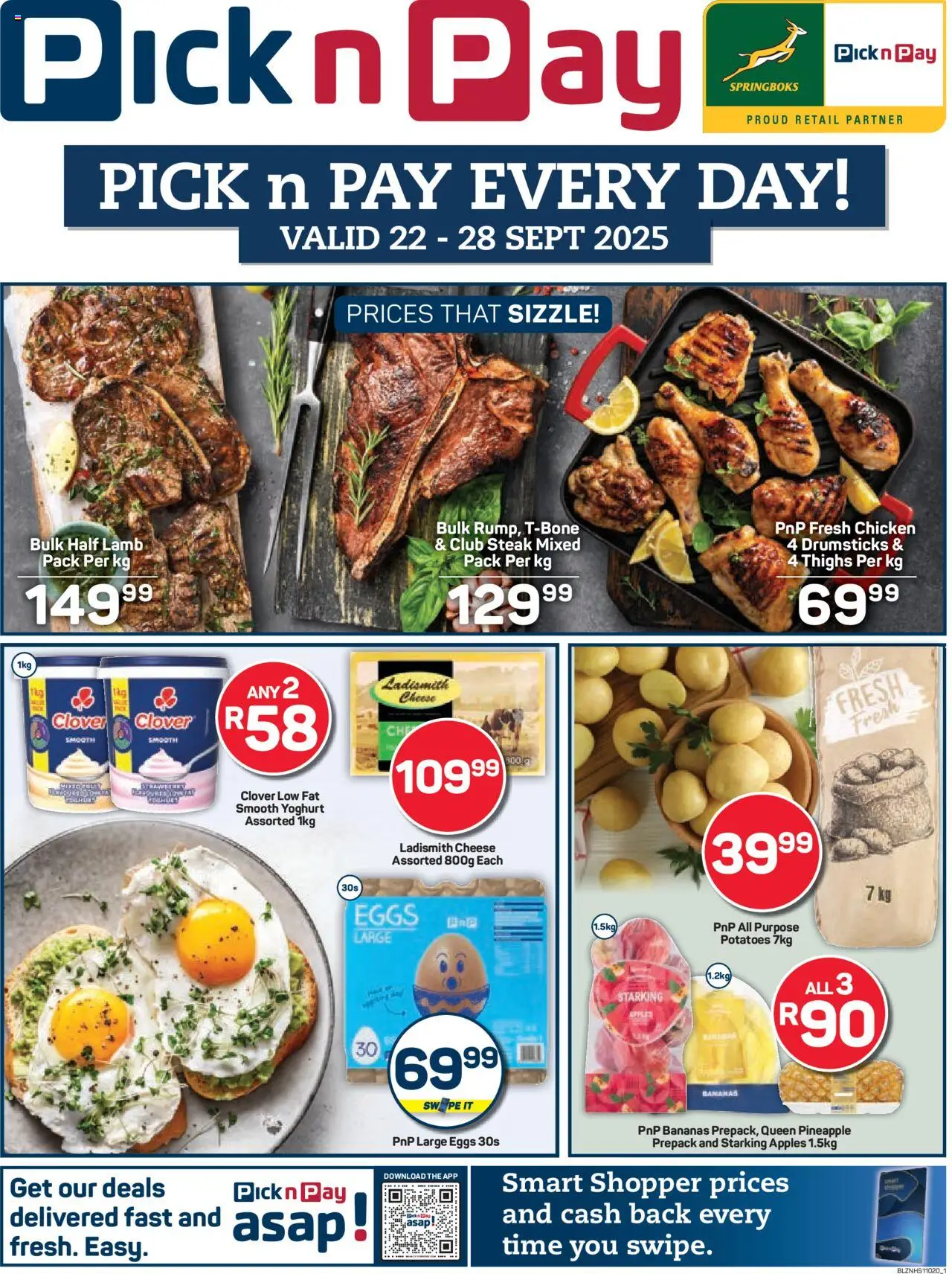 New Pick n Pay catalogue – valid from 22.09.2025 | Page: 1 | Products: Yoghurt, Cheese, Eggs, Pineapple
