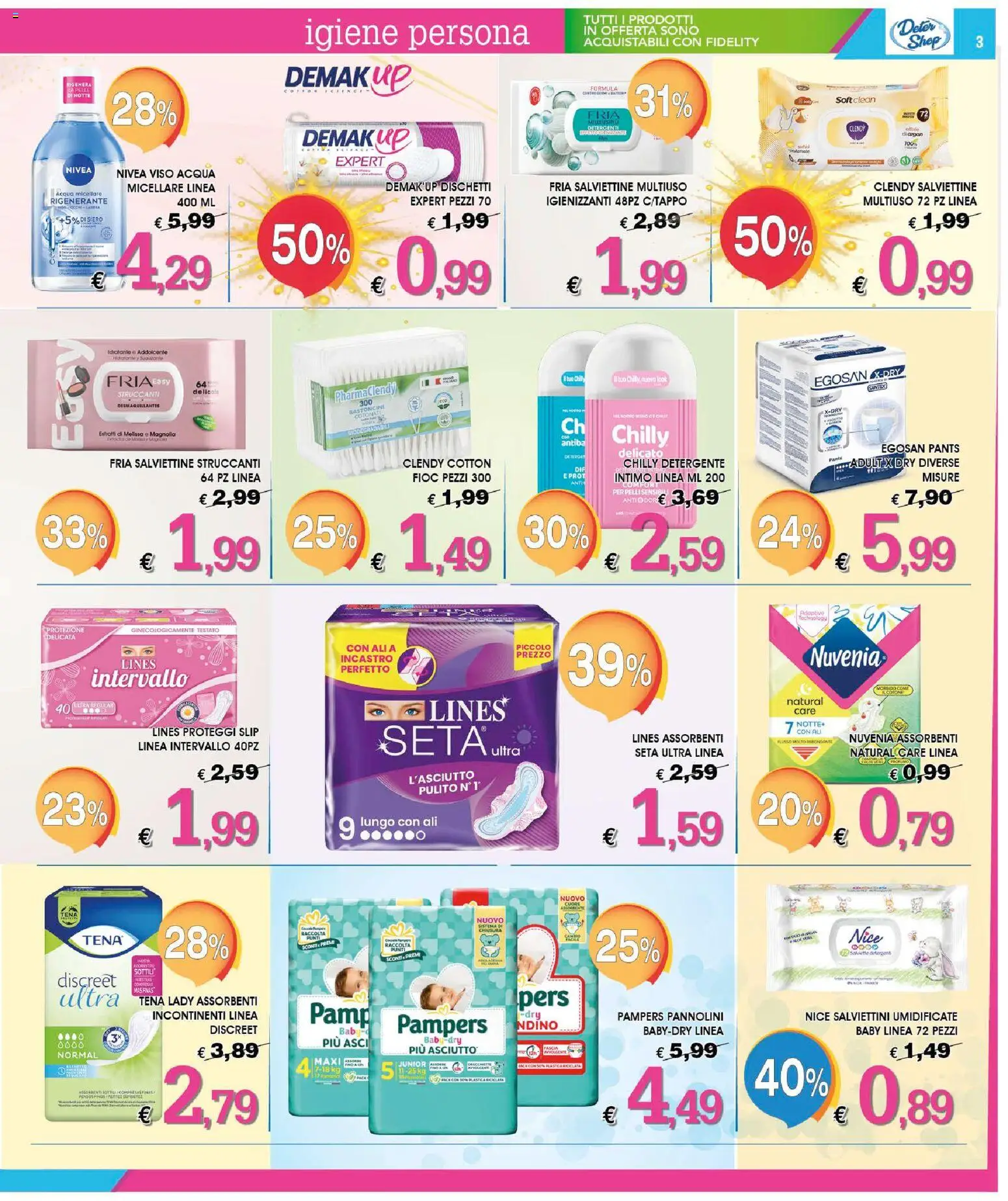 Volantino Deter Shop del 01.03.2026 | Pagina: 3 | Prodotti: Acqua micellare, Detergente, Acqua, Pampers