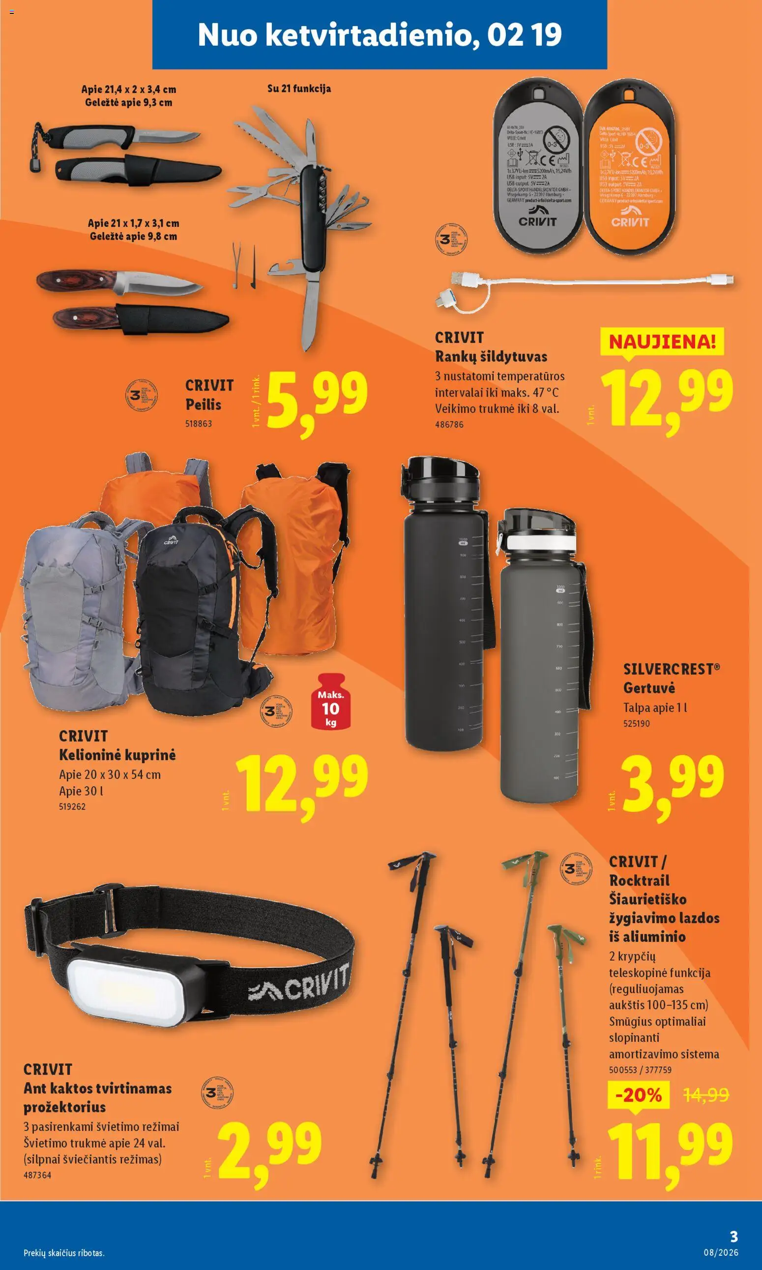 LIDL akcijos nuo 19.02.2026 | Puslapis: 3 | Prekių: USB, Kuprinė