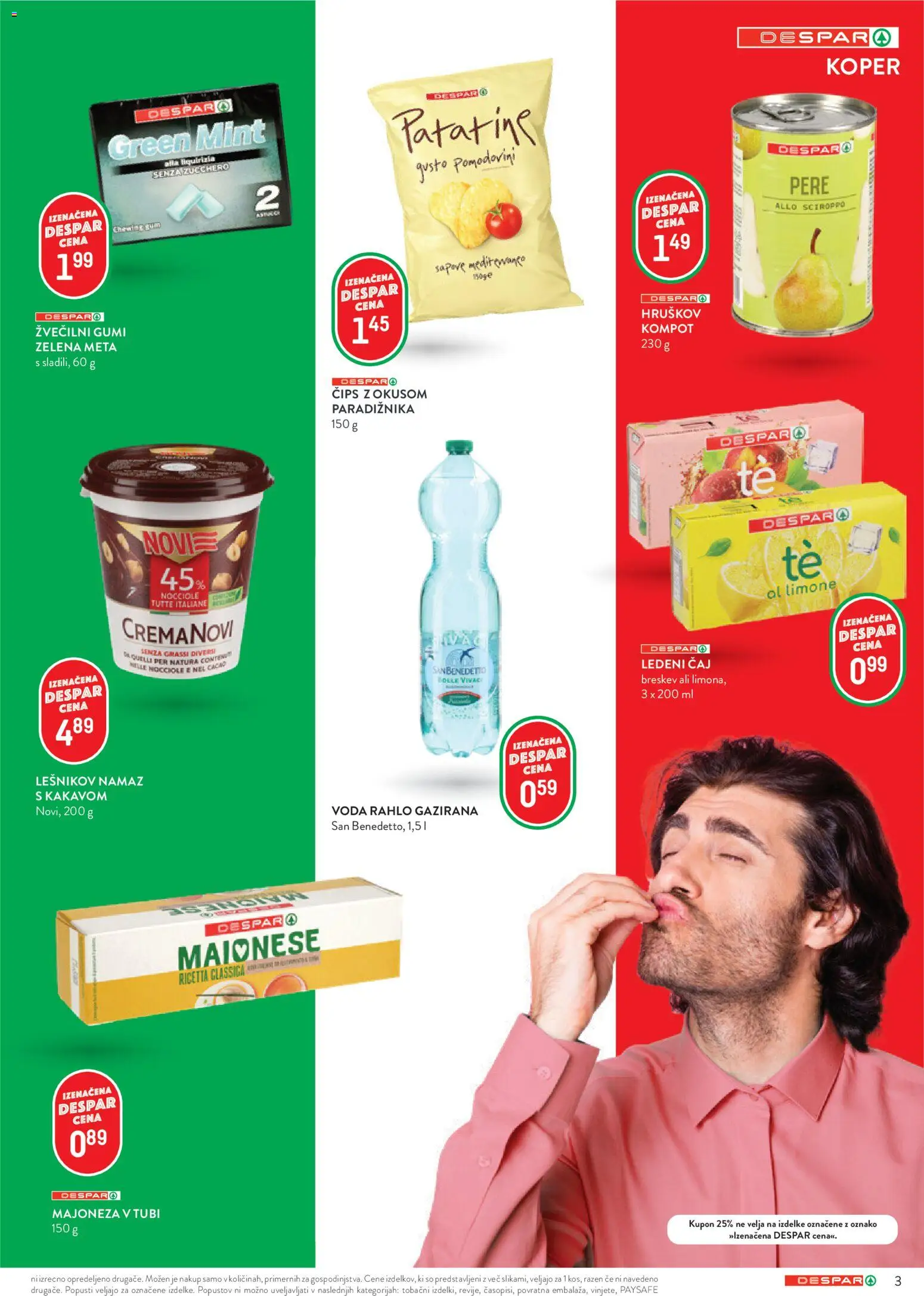 Novi Spar katalog ponudbe – veljaven od 08.04.2026 | Stran: 3 | Izdelki: Caj, Voda, Majoneza, Breskev