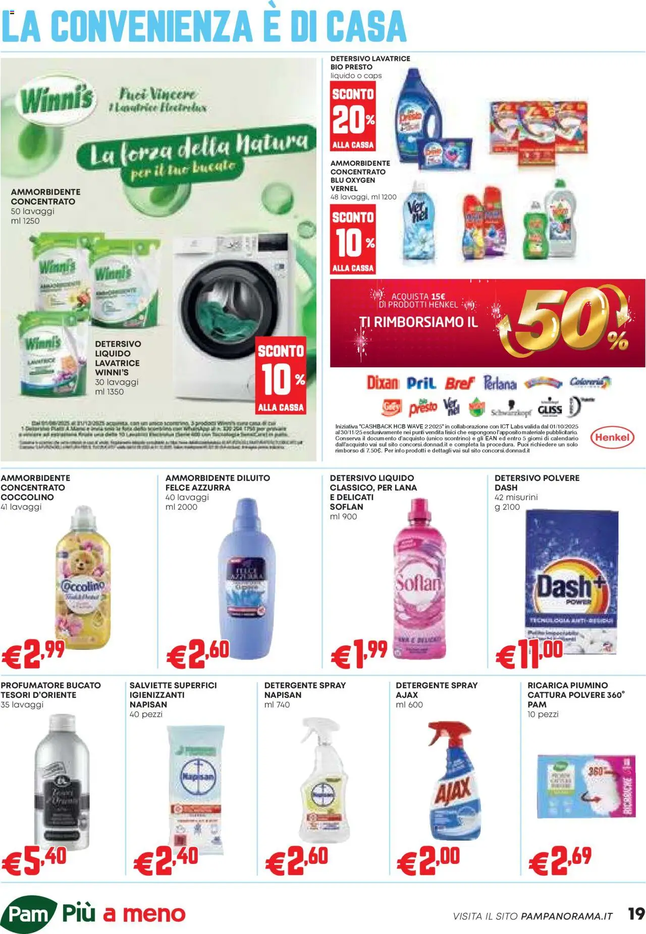 Volantino PAM del 09.10.2025 | Pagina: 19 | Prodotti: Ammorbidente, Detergente, Lavatrice