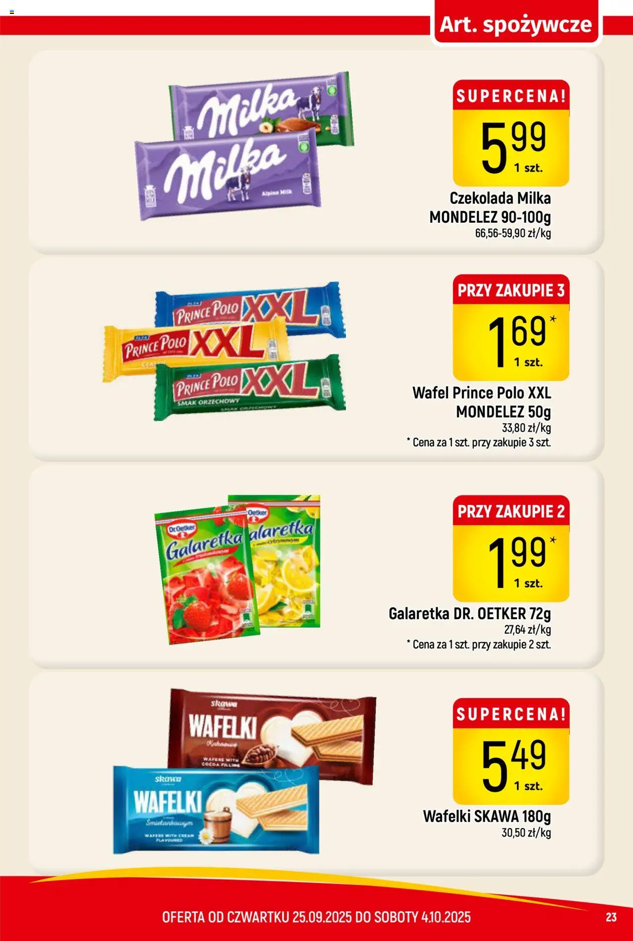 Piotruś Pan Gazetka od 25.09.2025 | Strona: 23 | Produkty: Prince polo xxl, Galaretka, Czekolada milka, Milka