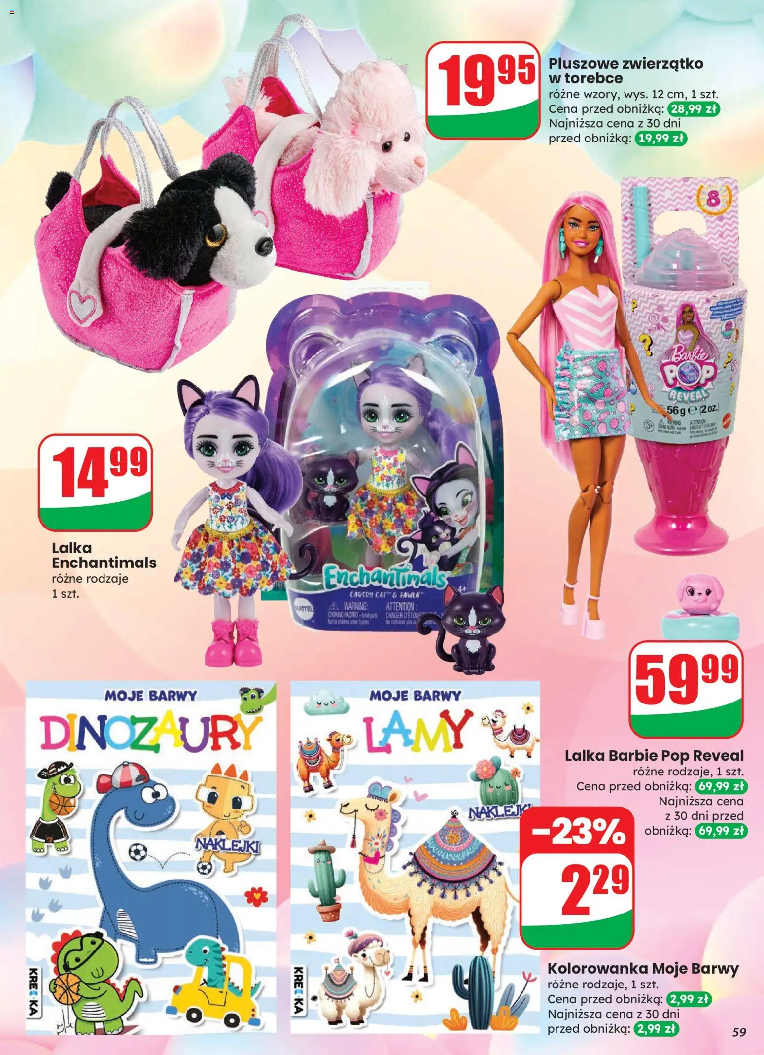Dino Gazetka od 12.11.2025 | Strona: 59 | Produkty: Lalka, Barbie, Naklejki