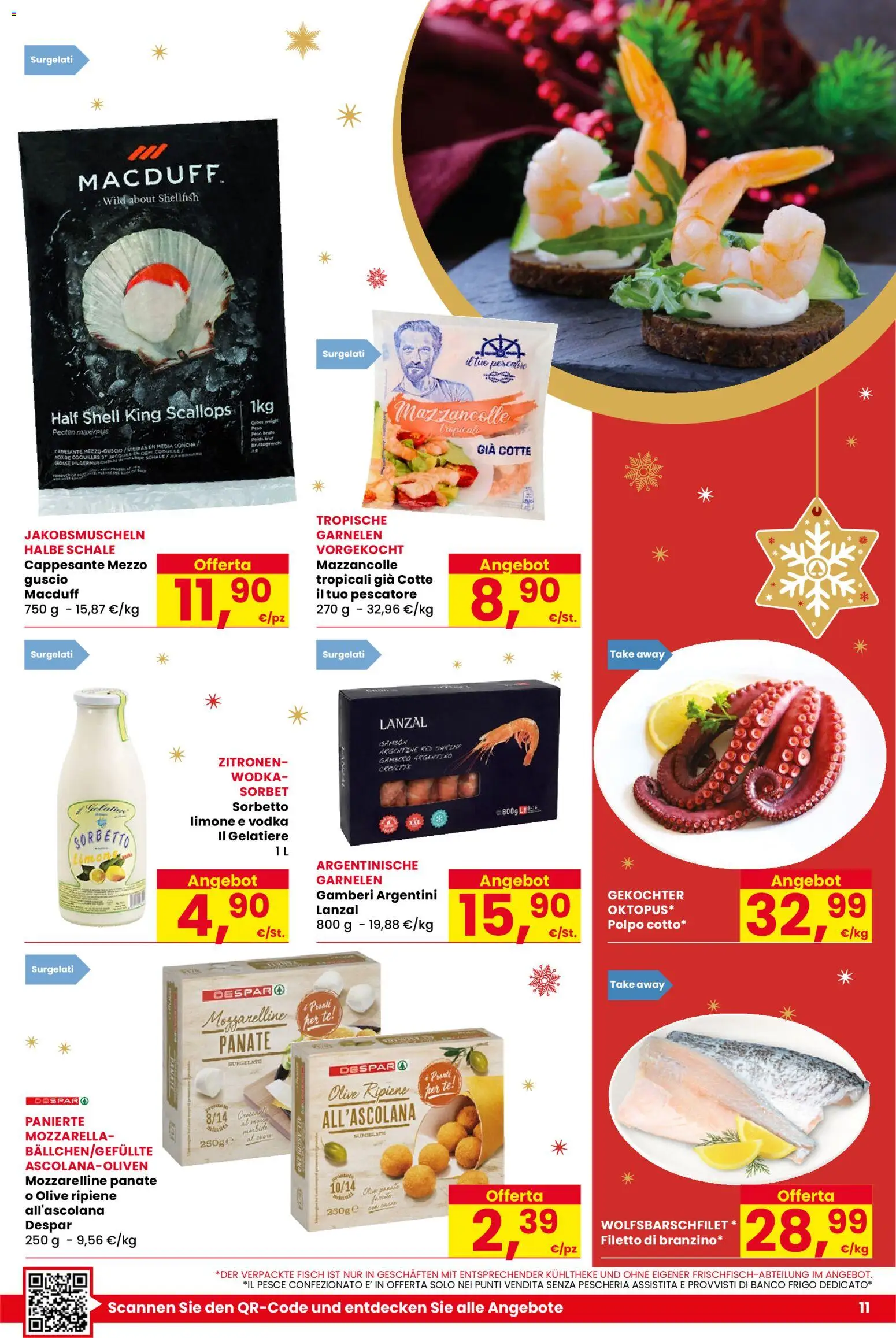 Volantino Despar del 18.12.2025 | Pagina: 11 | Prodotti: Gamberi, Vodka, Sorbetto, Polpo
