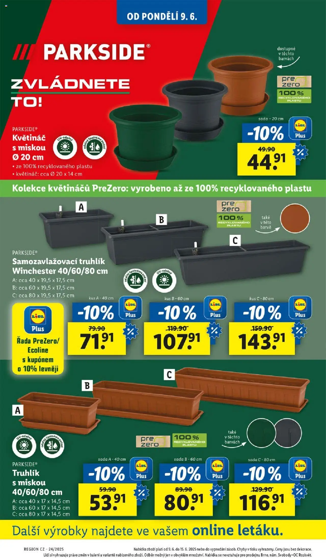 Lidl leták od 09.06.2025 | Strana: 40 | Produkty: Truhlík, Parkside, Samozavlažovací truhlík, Květináč