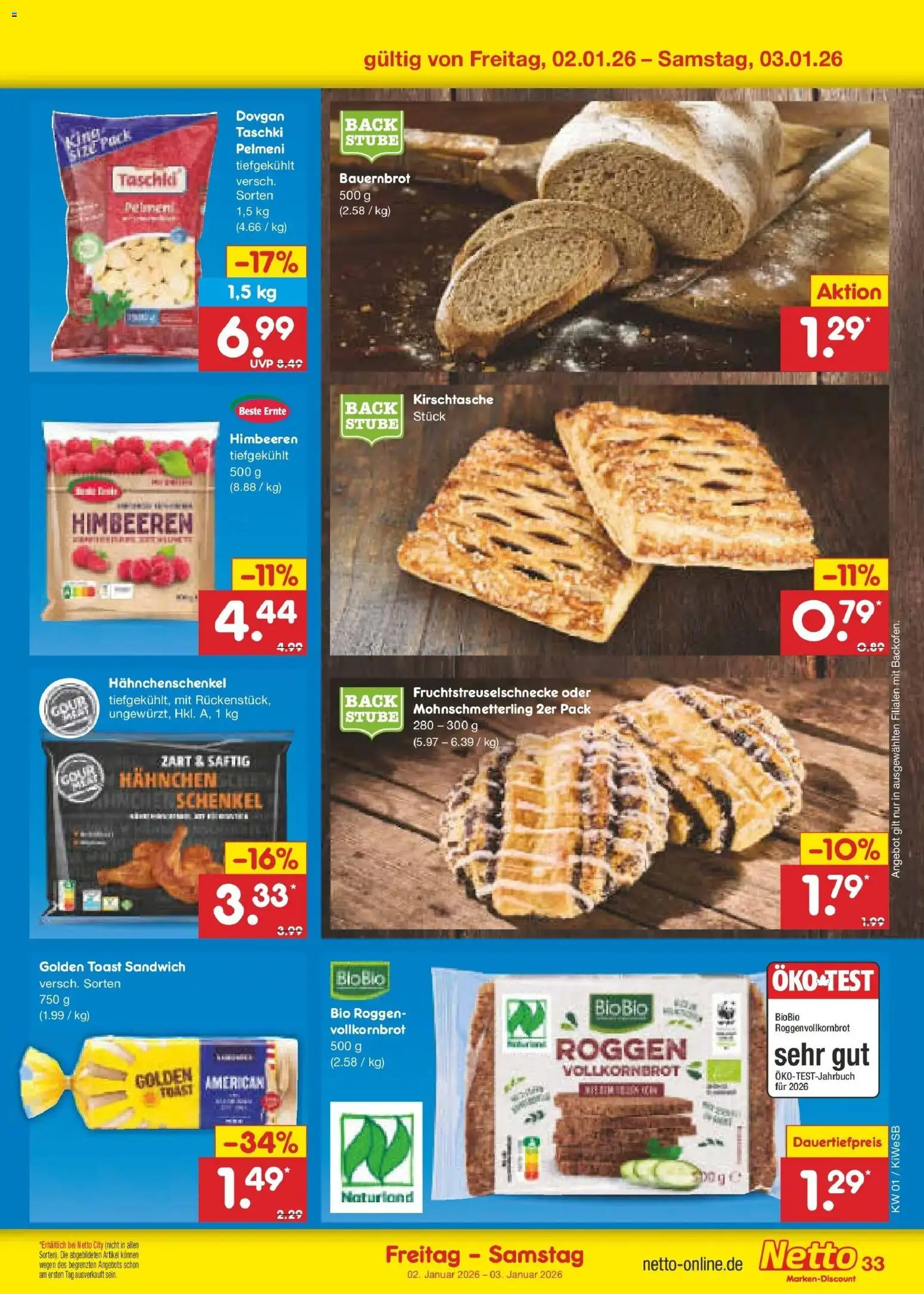 Netto Marken-Discount prospekt Bad Friedrichshall	 – gültig ab 28.12.2025 | Seite: 47 | Produkte: Himbeeren, Hahnchen, Hahnchenschenkel, Vollkornbrot
