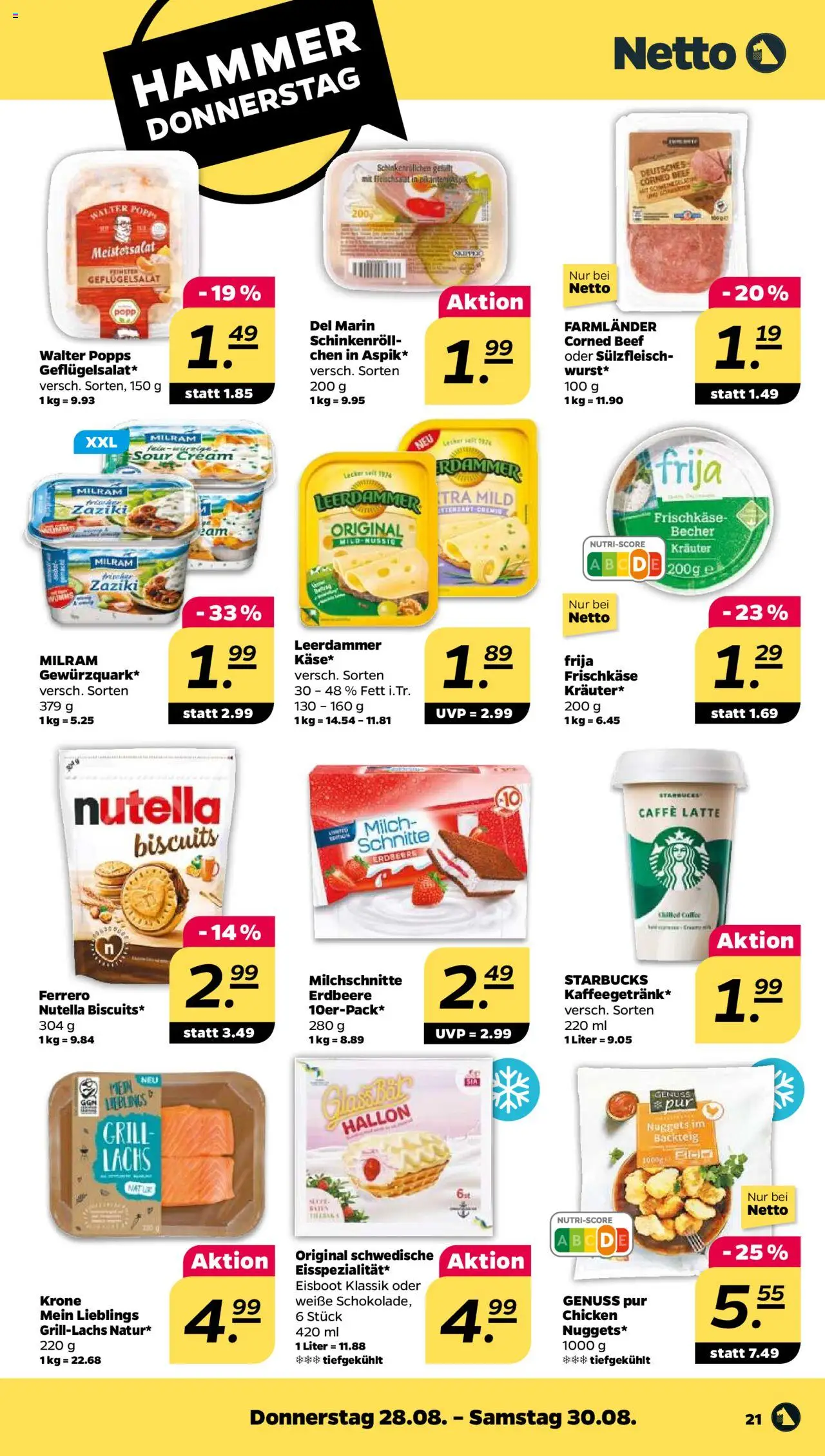 Netto Prospekt 	 - gültig ab dem 25.08.2025 | Seite: 21 | Produkte: Grill, Starbucks, Nutella, Lachs