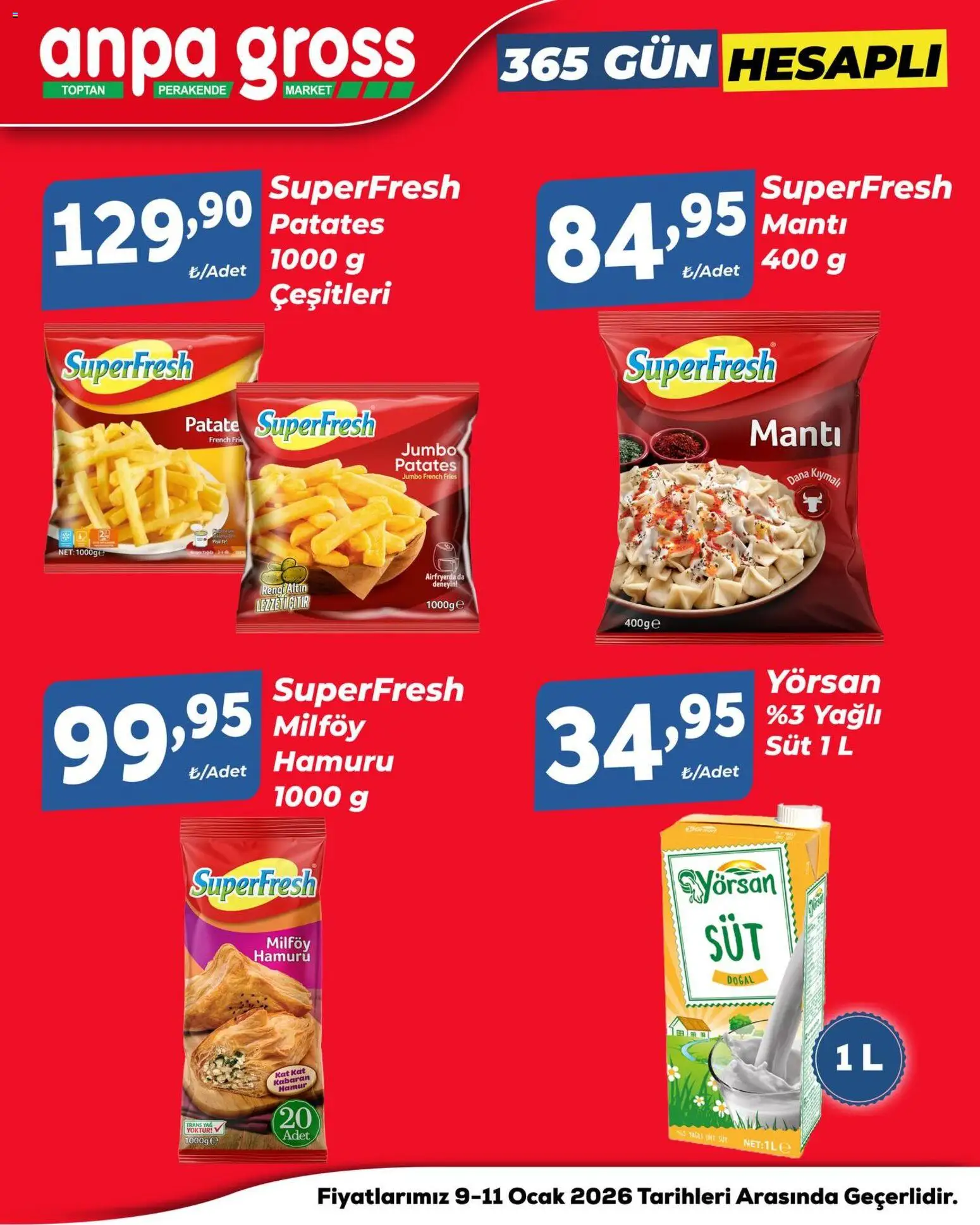 Anpa Gross Hafta Sonu Fırsatları - 09.01.2026 tarihinden itibaren geçerlidir | Sayfa: 7 | Ürünler: Süt, Yağ, Patates, Ocak