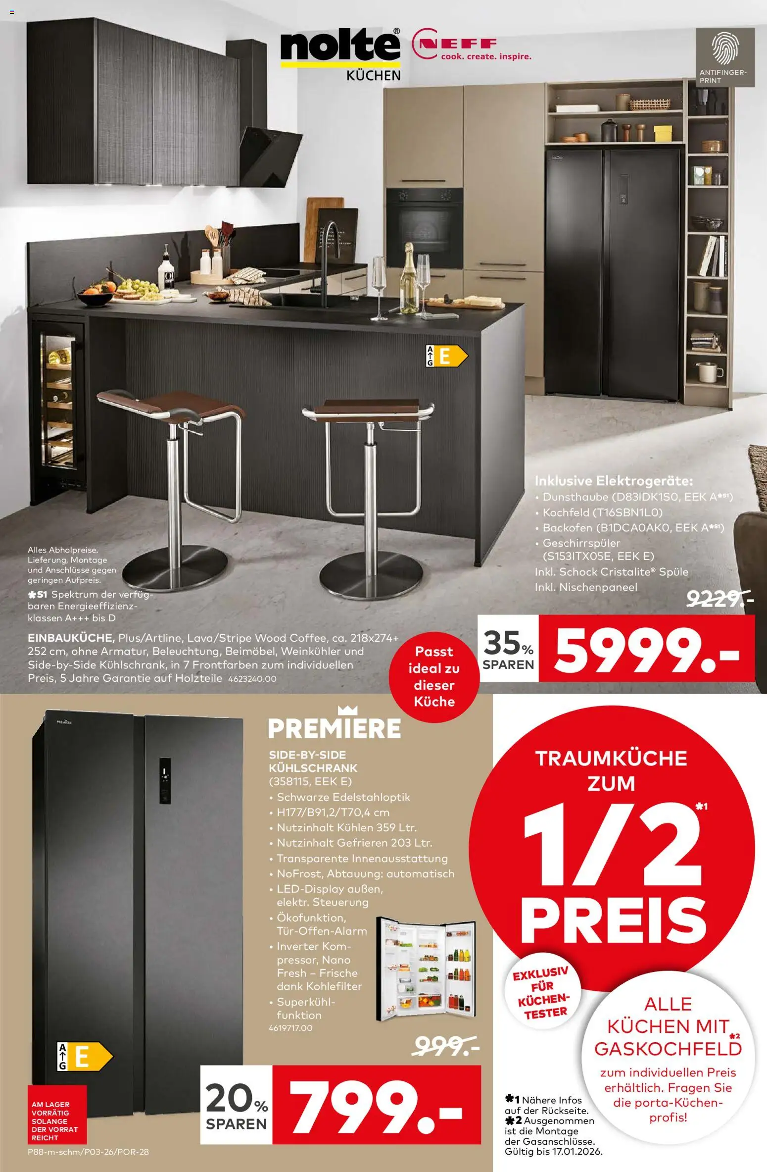 Porta! Küchentester gesucht: Jetzt bewerben und Küche zum halben Preis sichern - Berlin – gültig ab 05.01.2026 | Seite: 12 | Produkte: Küche, Kühlschrank, Kochfeld, Kuchen