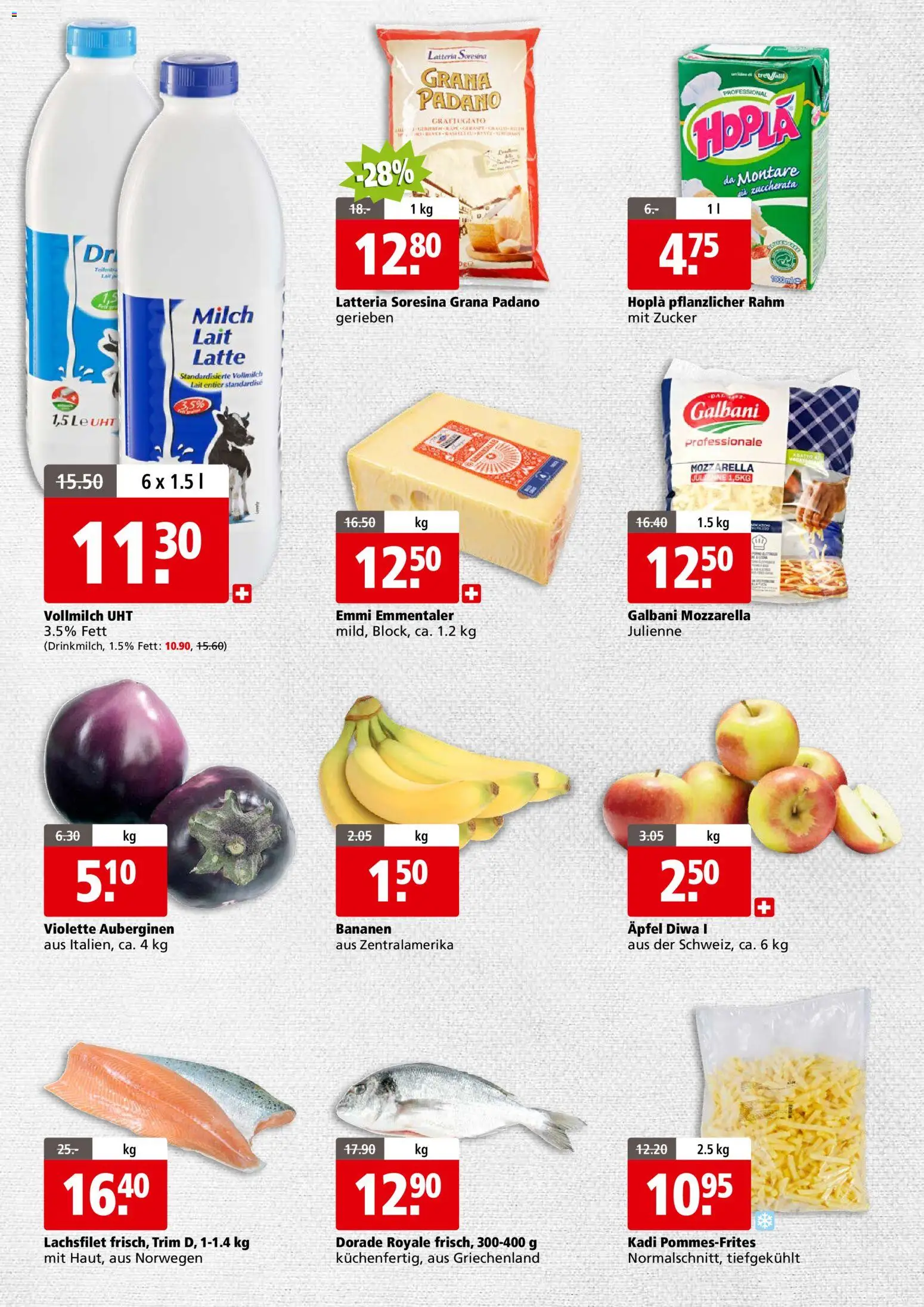 Aligro aktionen Business Schlieren, Gossau SG, Frauenfeld, Rapperswil-Jona, Sargans, Bern – gültig ab 20.04.2026 | Seite: 2 | Produkte: Milch, Äpfel, Bananen, Zucker