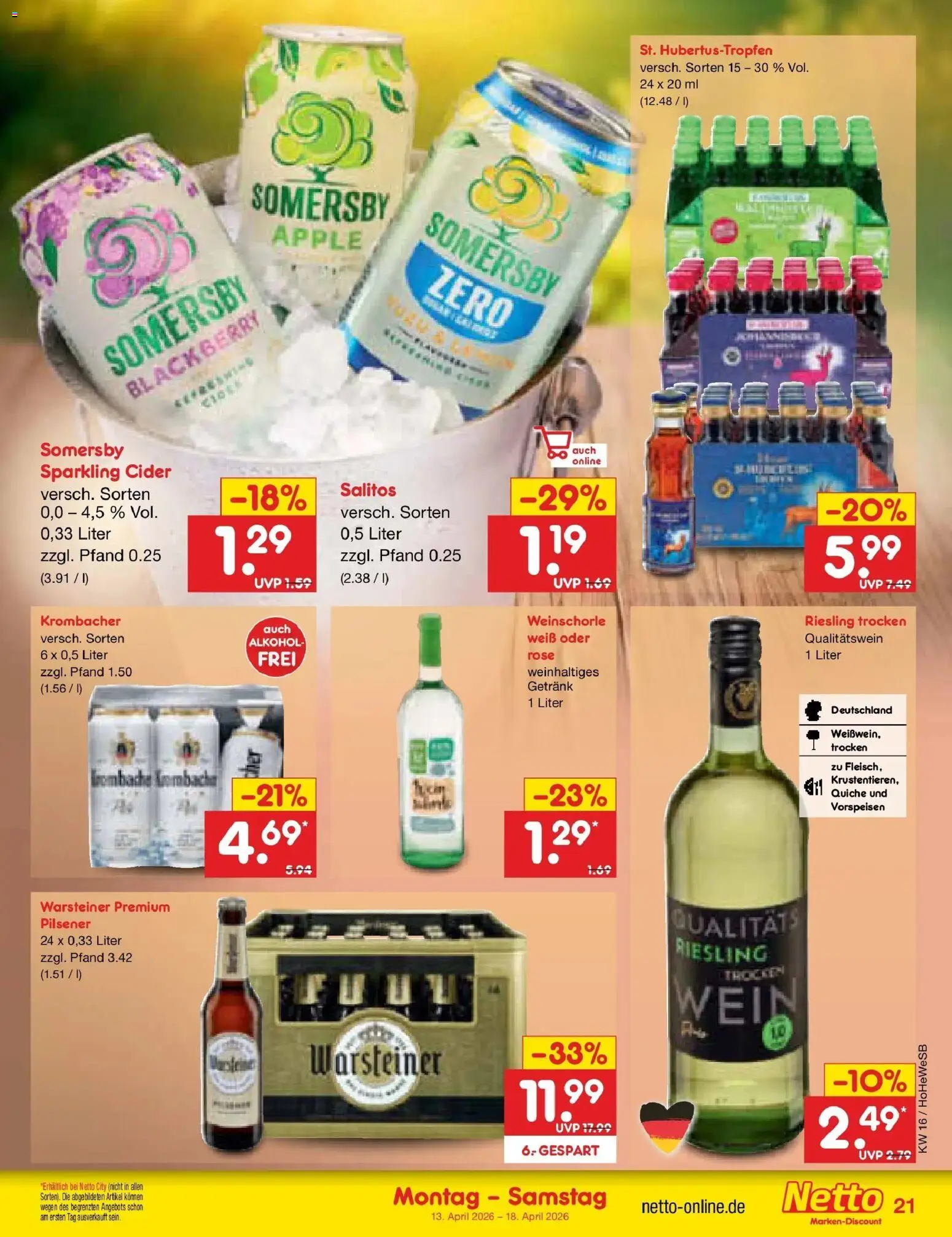 Netto Marken-Discount Prospekt Hamburg	 – gültig ab 13.04.2026 | Seite: 27 | Produkte: Apple, Weinschorle, Warsteiner, Krombacher