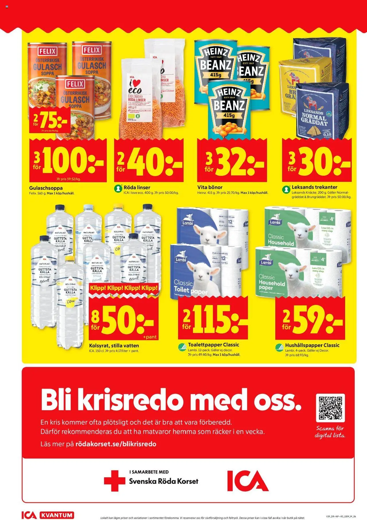 ICA Kvantum reklamblad aktuell från 22.09.2025 | Sida: 8 | Produkter: Linser, Toalettpapper, Galler, Bönor