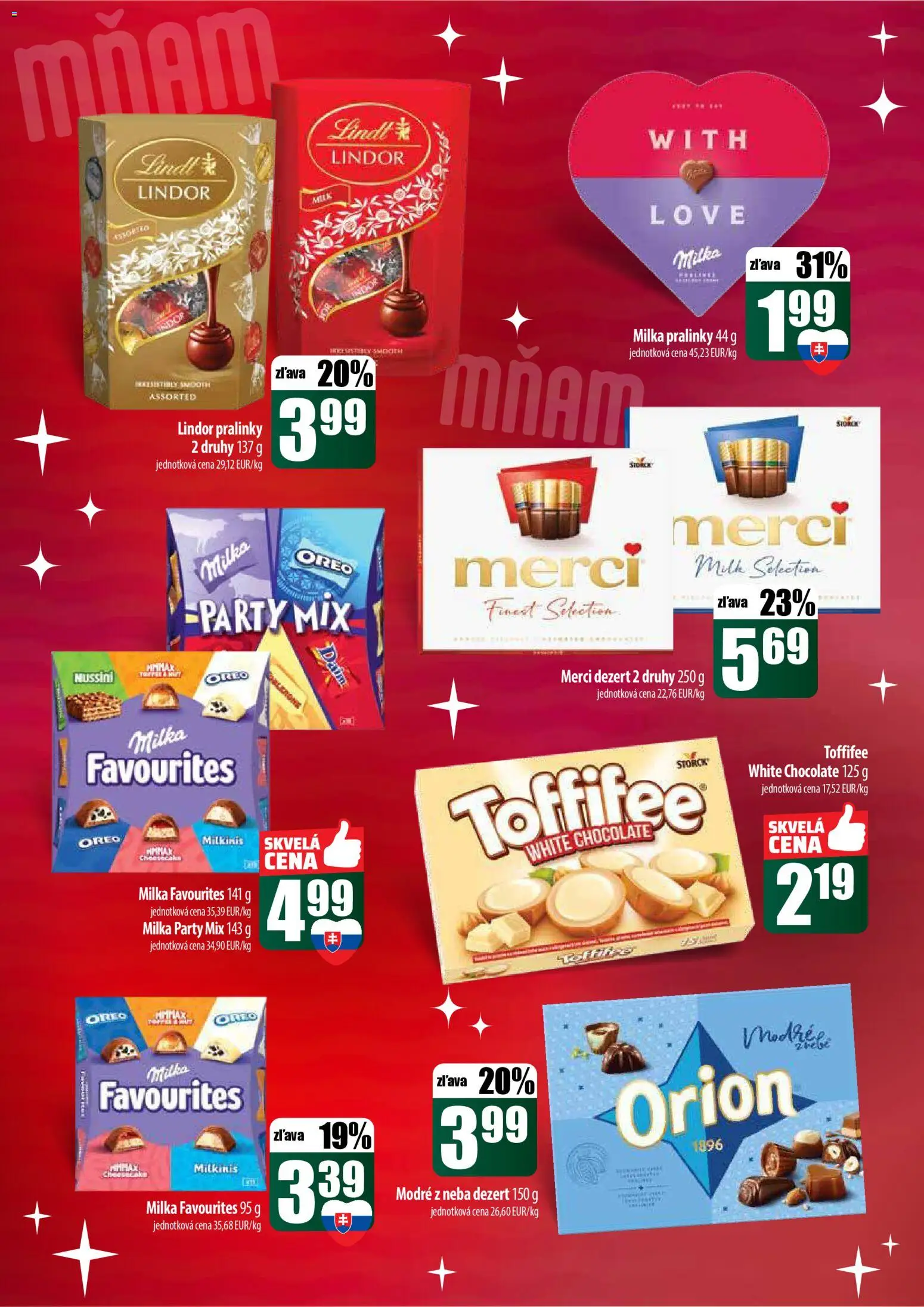 Nové COOP Jednota akcie – leták je platný od 18.12.2025 | Strana: 38 | Produkty: Lindor, Merci, Toffifee, Milka