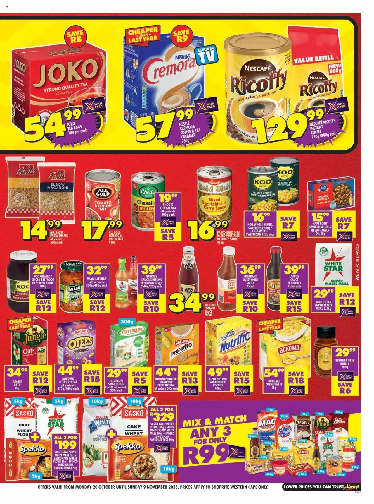 New Shoprite catalogue – valid from 20.10.2025 | Page: 7 | Products: Detergente líquido, Maize meal, Oats, Flakes
