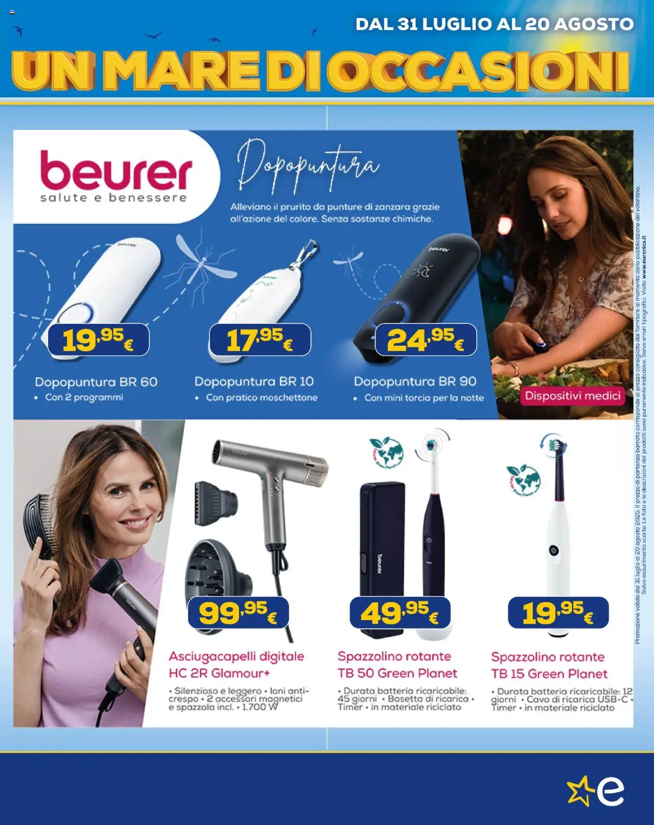 Volantino Euronics del 31.07.2025 | Pagina: 13 | Prodotti: Spazzolino, Torcia, Asciugacapelli, Batteria