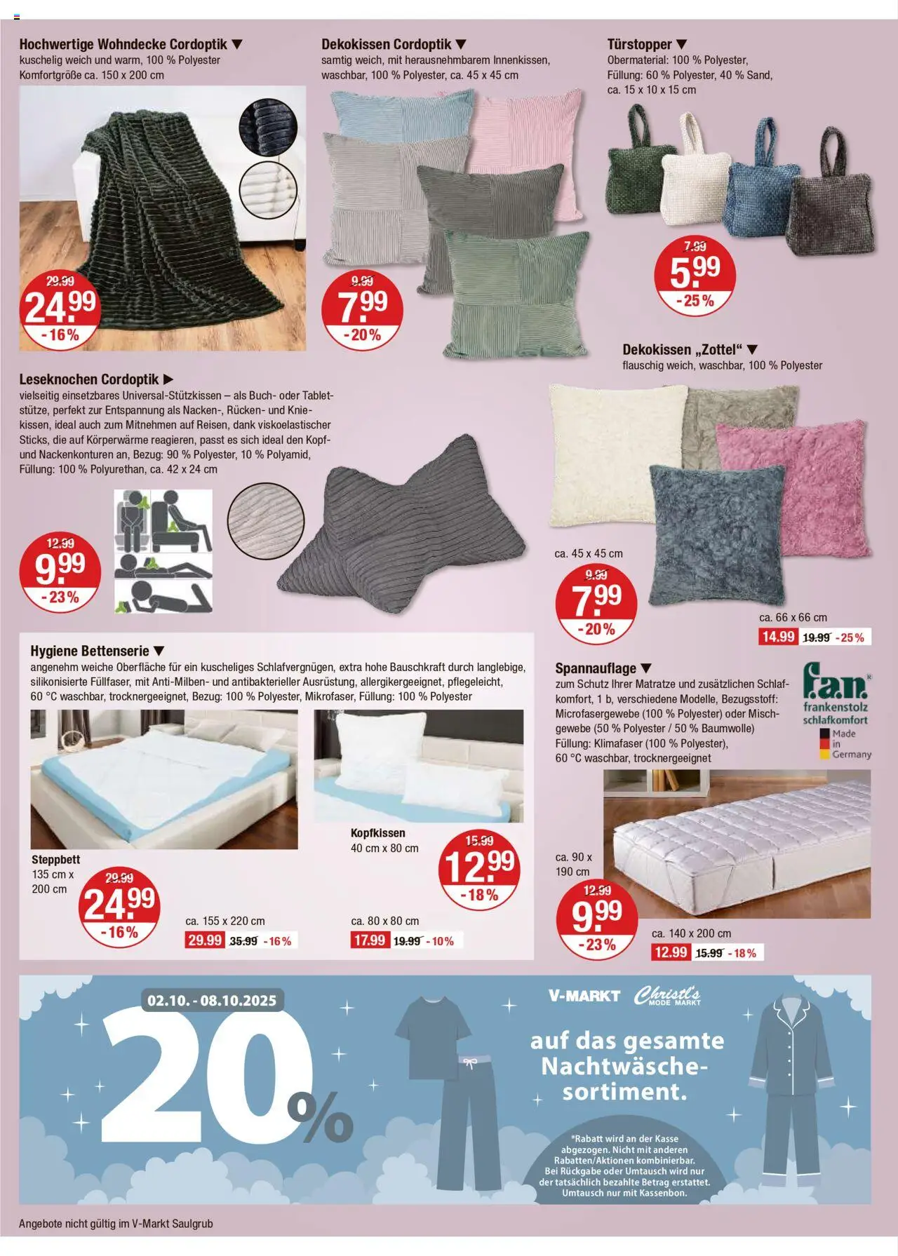 V-Markt - Hallertau / Oberpfalz – gültig ab 02.10.2025 | Seite: 20 | Produkte: Matratze, Kopfkissen, Tablet