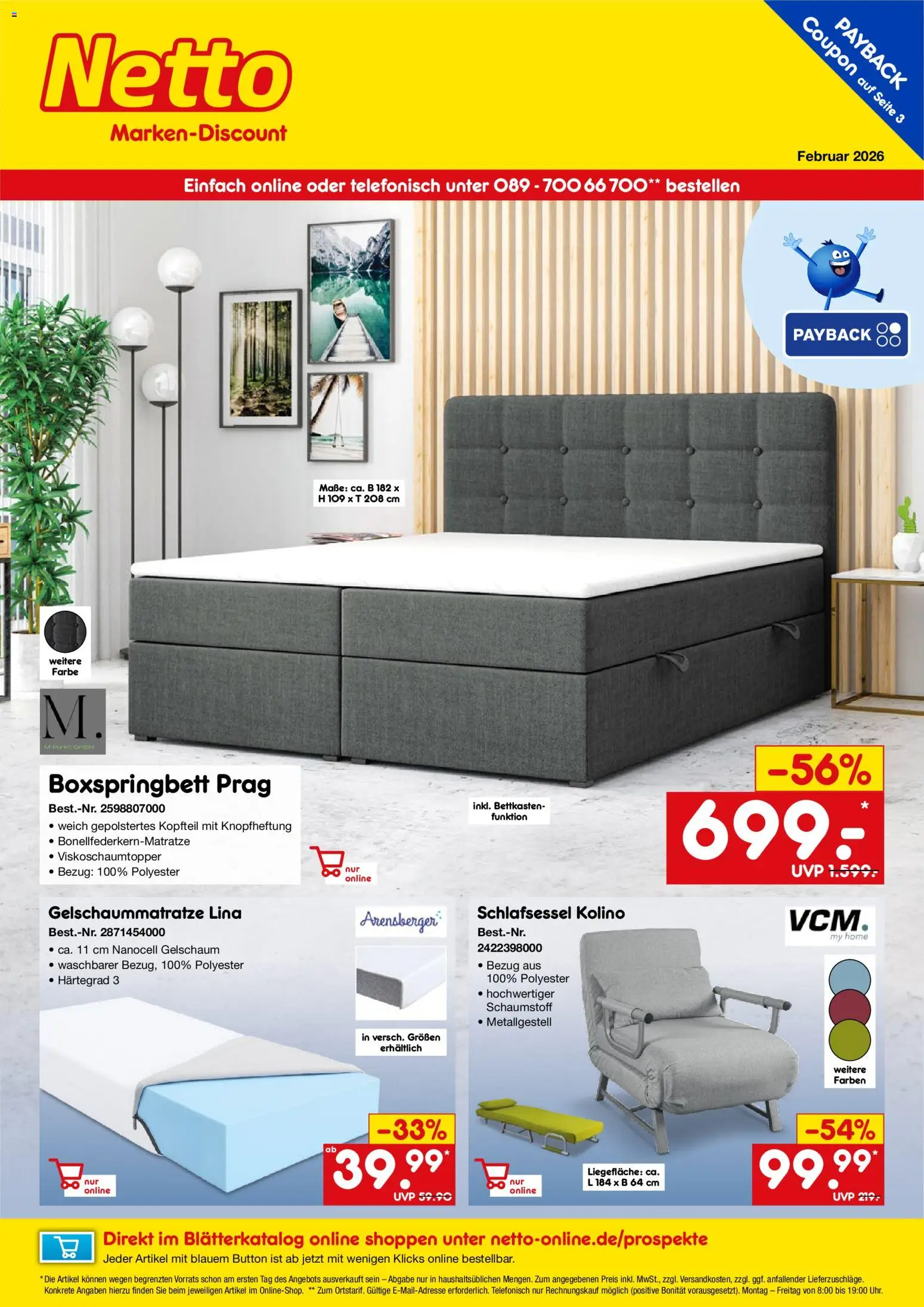 Netto Marken-Discount Online-Angebote Februar – gültig ab 01.02.2026 | Seite: 1 | Produkte: Boxspringbett