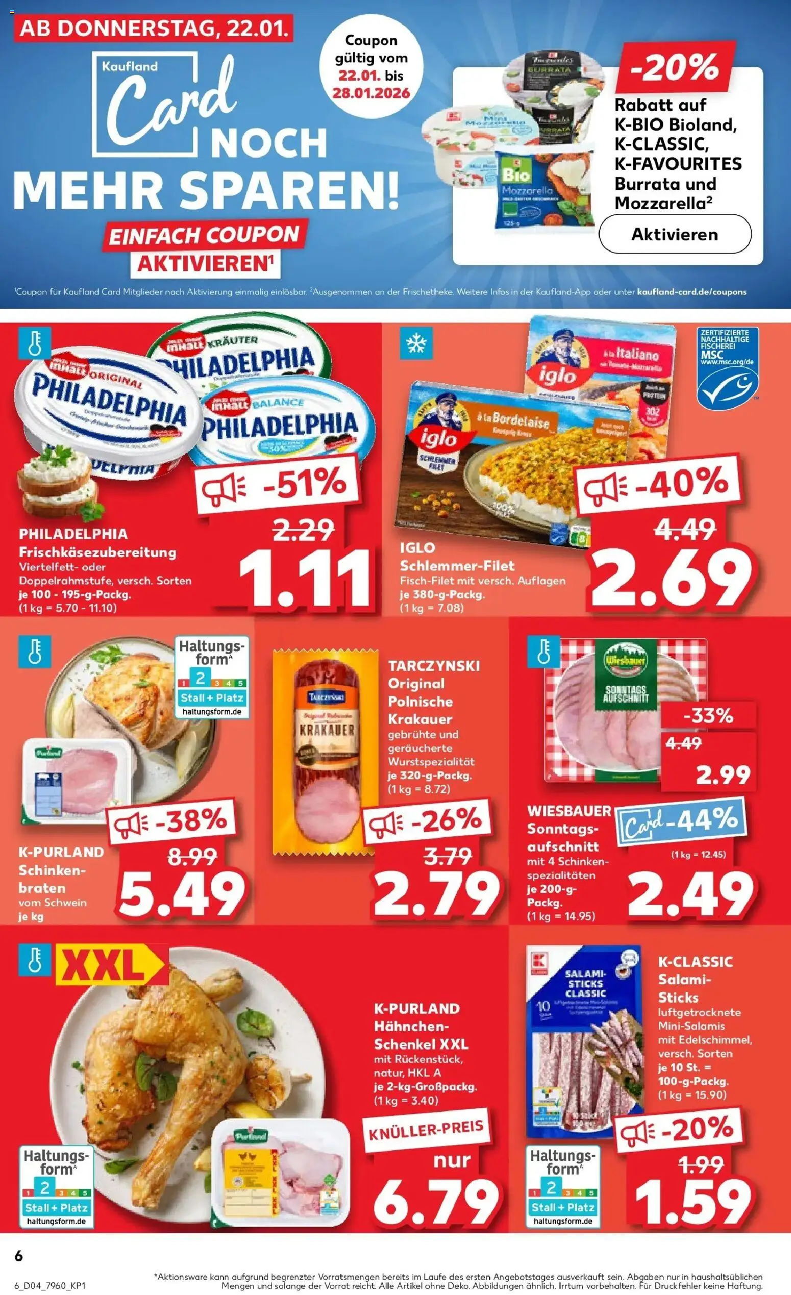 Kaufland prospekt Fulda	 – gültig ab 22.01.2026 | Seite: 8 | Produkte: Hahnchen, Philadelphia, Mozzarella, Schinken