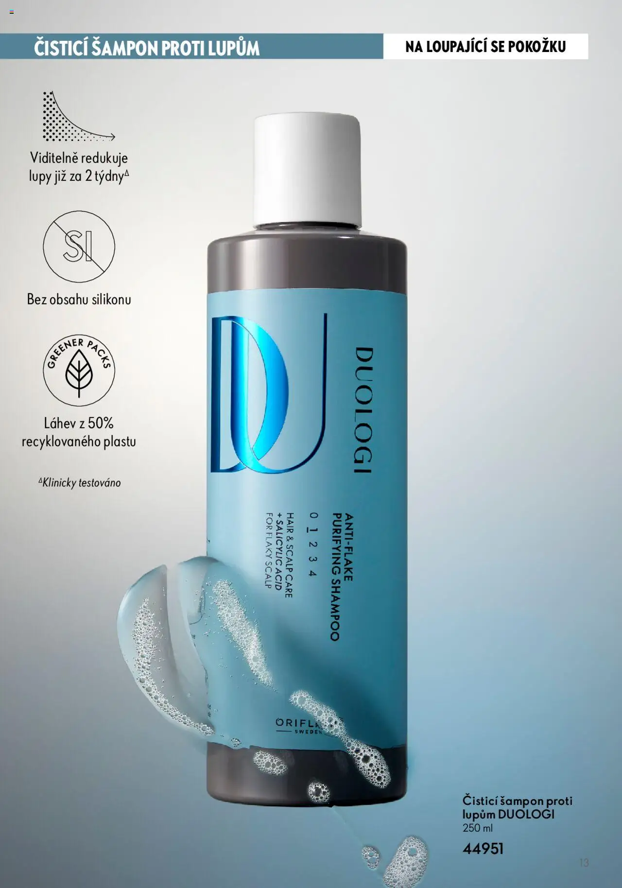 Oriflame katalog Duologi od 02.05.2023 | Strana: 13 | Produkty: Šampon proti lupům, Láhev, Šampon