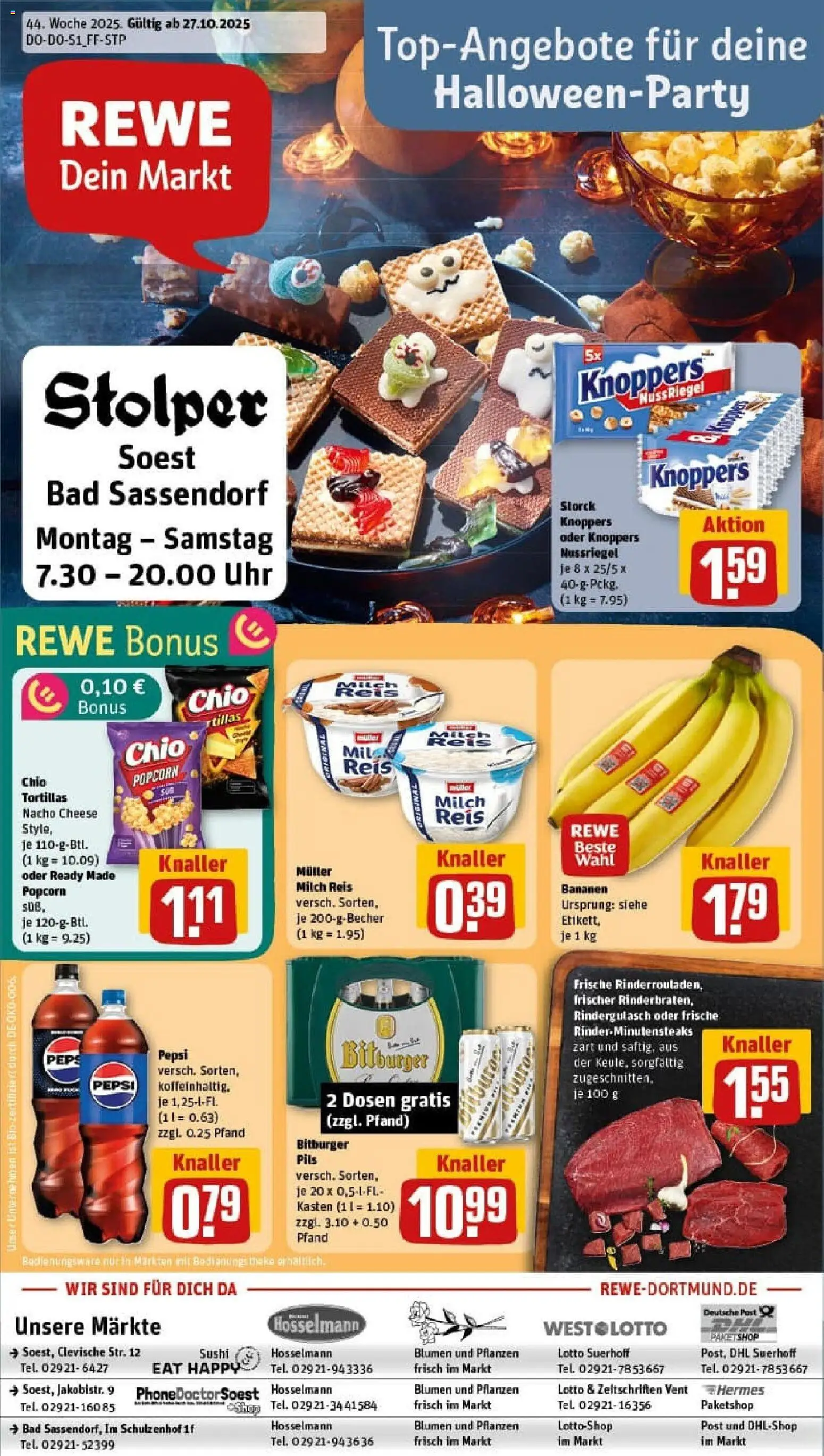 Rewe prospekt Soest	 – gültig ab 26.10.2025 | Seite: 1 | Produkte: Bitburger, Bad, Knoppers, Reis