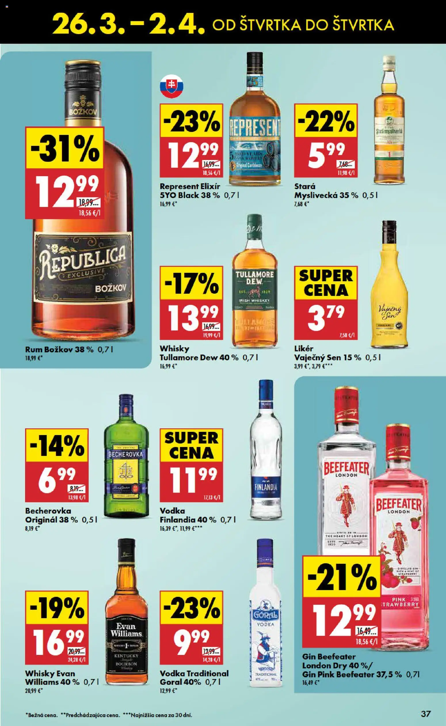 Nové Biedronka akcie – leták je platný od 26.03.2026 | Strana: 37 | Produkty: Beefeater, Bourbon, Gin, Tullamore Dew